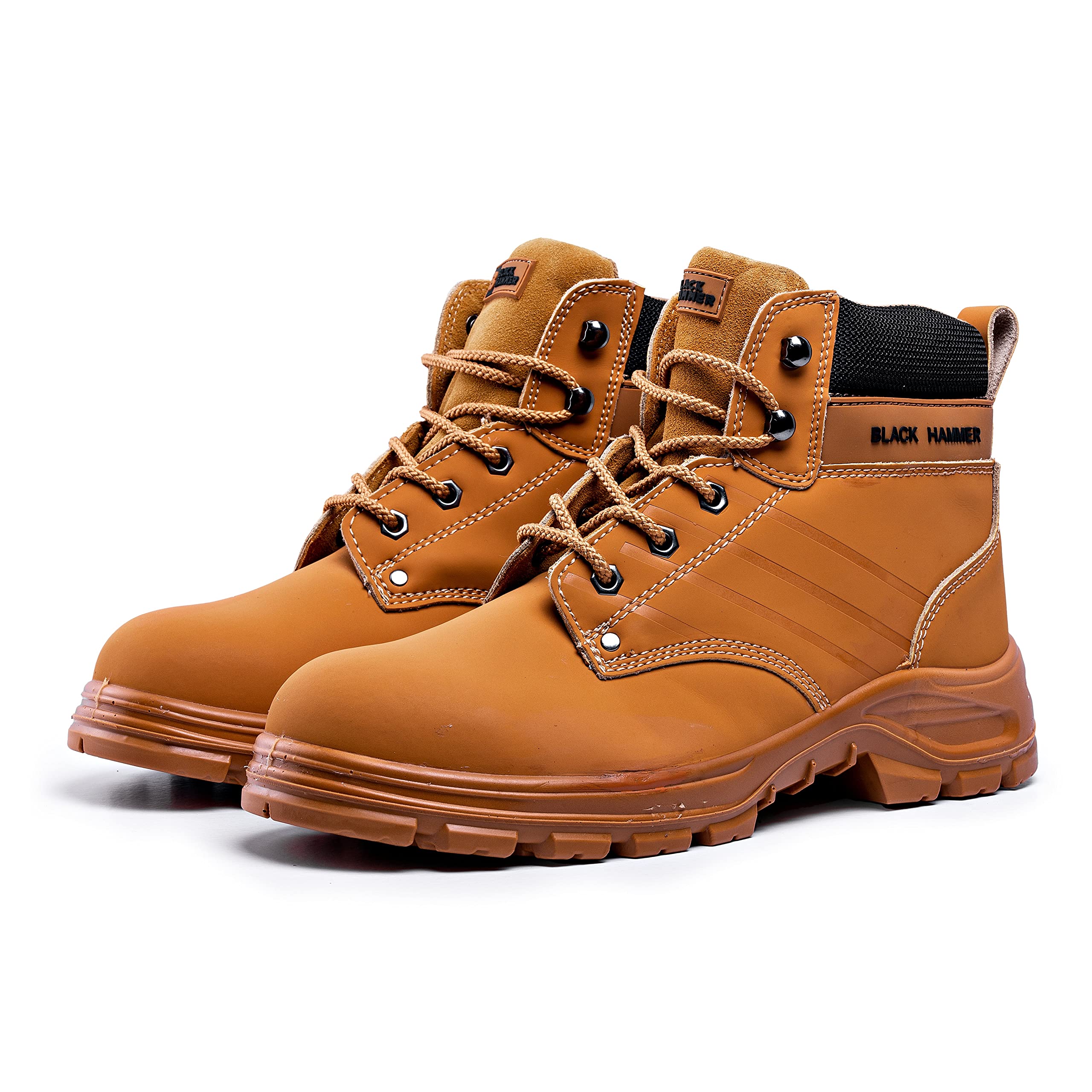 BLACK HAMMER Botas de seguridad para hombre con puntera de acero Zapatos de trabajo S3 SRC tobillo de cuero marrón Tan 5007