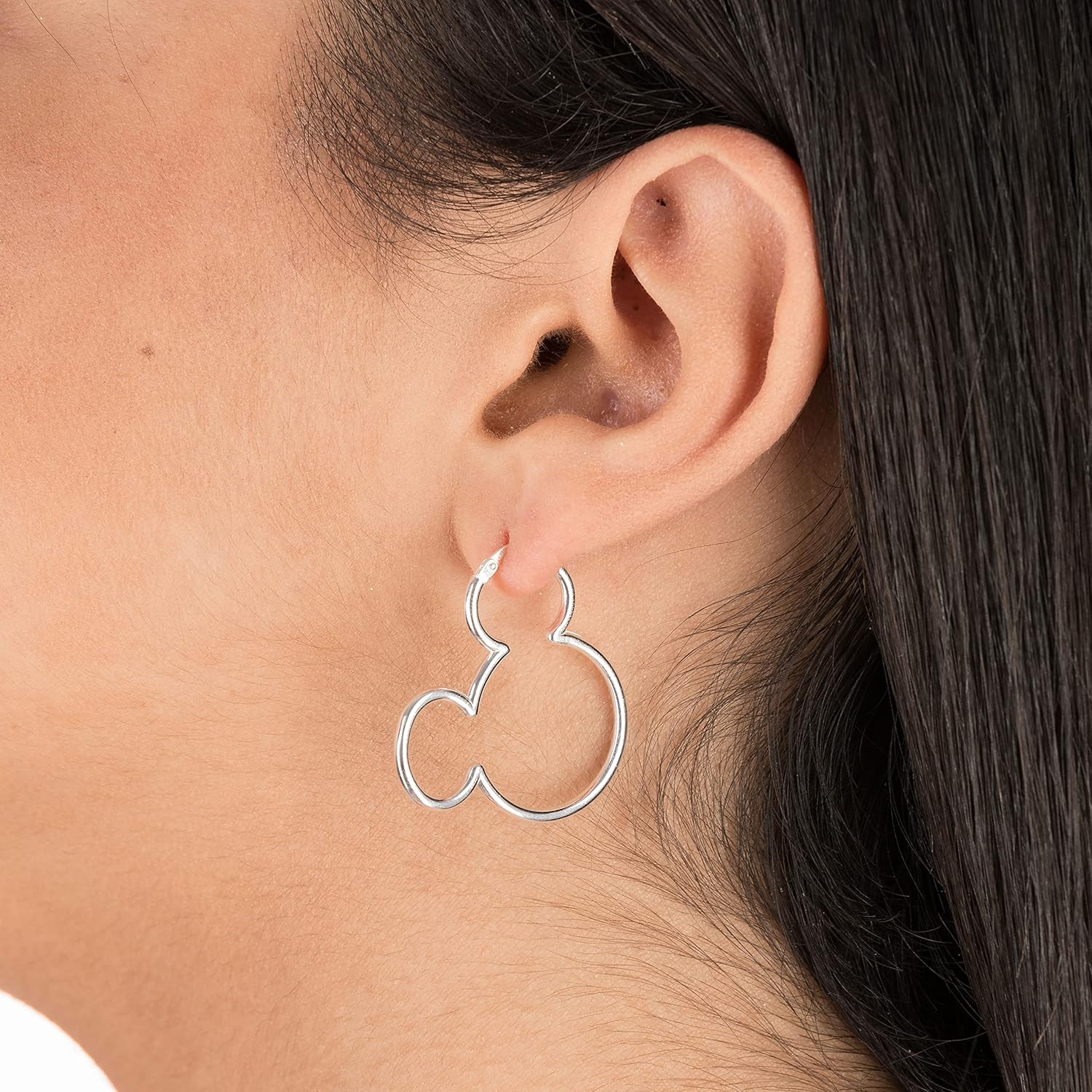 Mickey and Minnie Mouse Hoop Earrings for Women Official License, Outline Sterling Silver Disney Earrings for Women