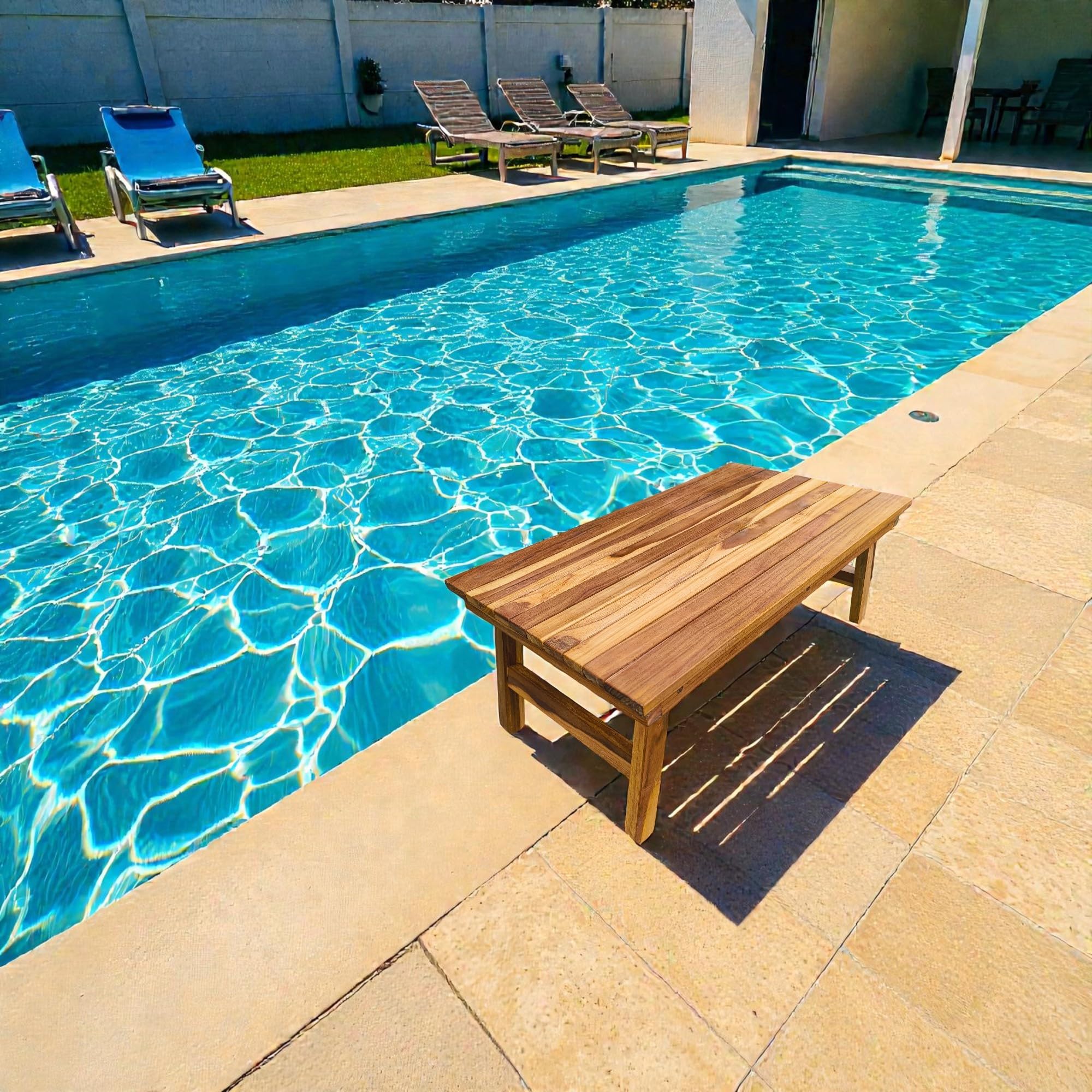 Vassoio/Tavolino da Esterno in TEAK Massello - Pieghevole e Richiudibile - 60x35 cm x H 25 cm - Arredo Bordo Piscina