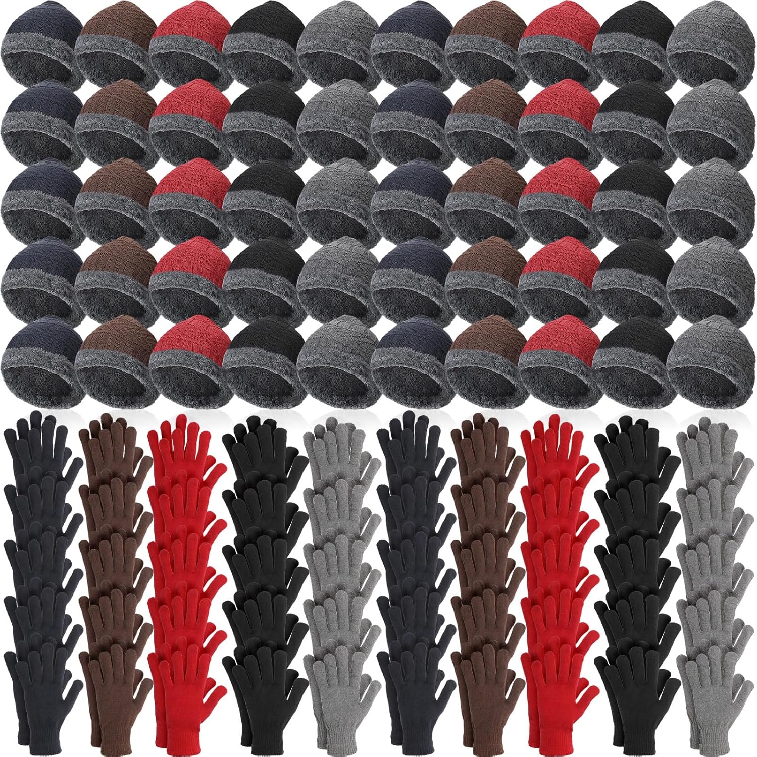 Suhine 40/110 Pcs Winter Hats and Gloves Bulk for Men Women Fleece Lined Beanie & Glove Set Unisex Hats Gloves for Homeless