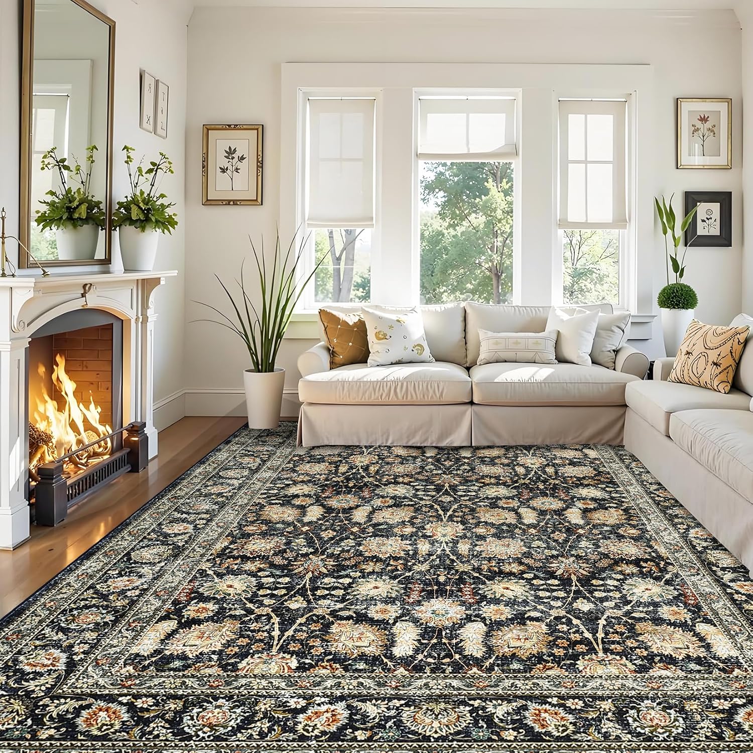 Garvee 6x9 Washable Rugs for Living Room - Stain Resistant, Non-Slip, Pastel Oriental Rugs for Bedroom, Dining Room, Kitchen. Blue