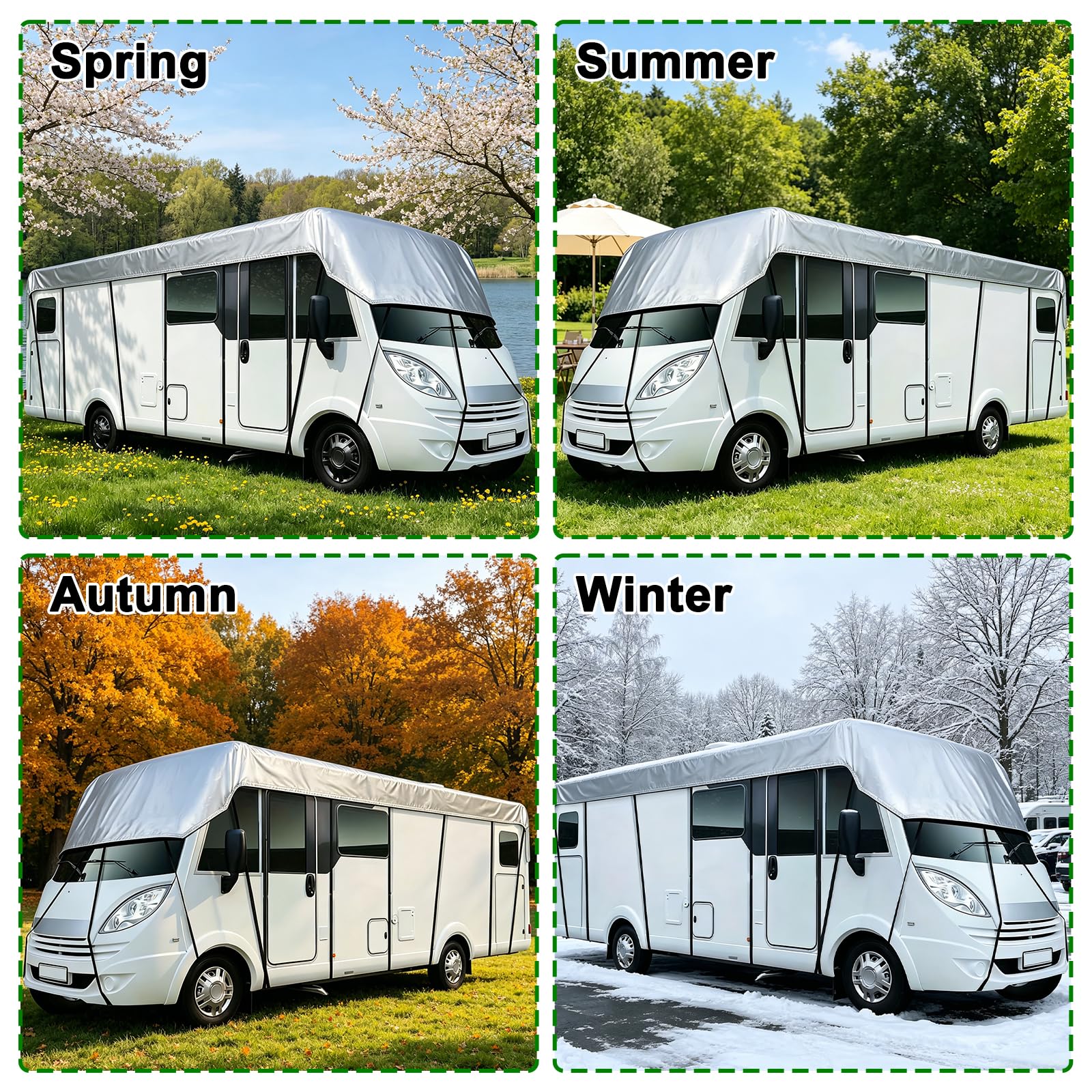 Copertura superiore per camper e roulotte, copertura impermeabile universale per l'estate, protezione dai raggi UV, tessuto Oxford 210D, con strisce riflettenti, 5 x 3 m