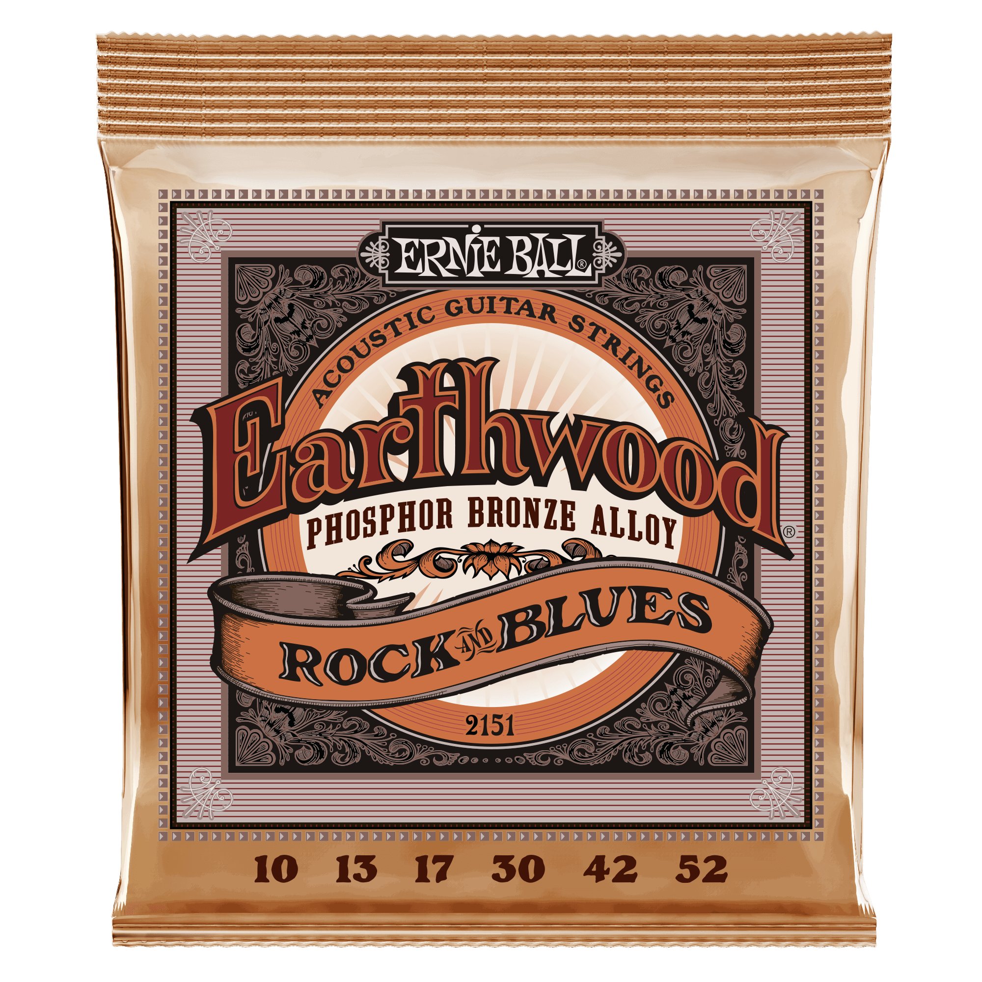 Ernie Ball 2151 Earthwood Rock And Blues W/Plain G Phosphor Bronze Acoustic Guitar Strings (10-52)