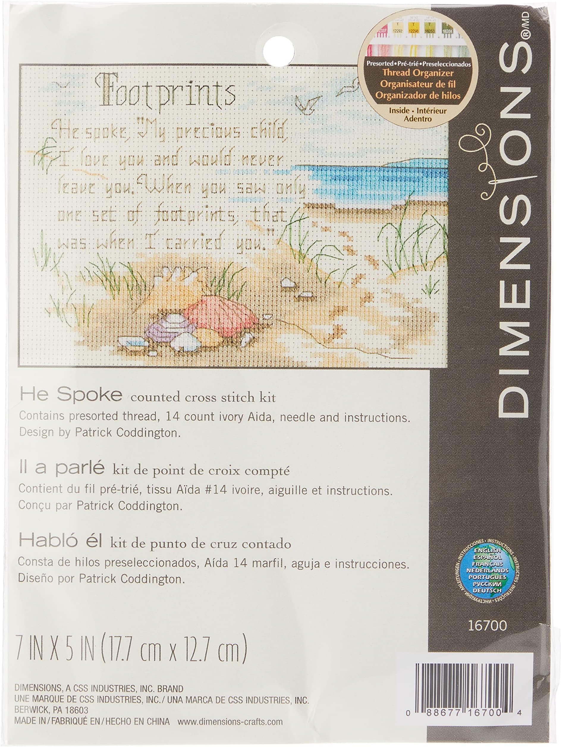 He Spoke' Footprints Counted Cross Stitch Kit, 14 Count Ivory Aida, 7'' x 5''