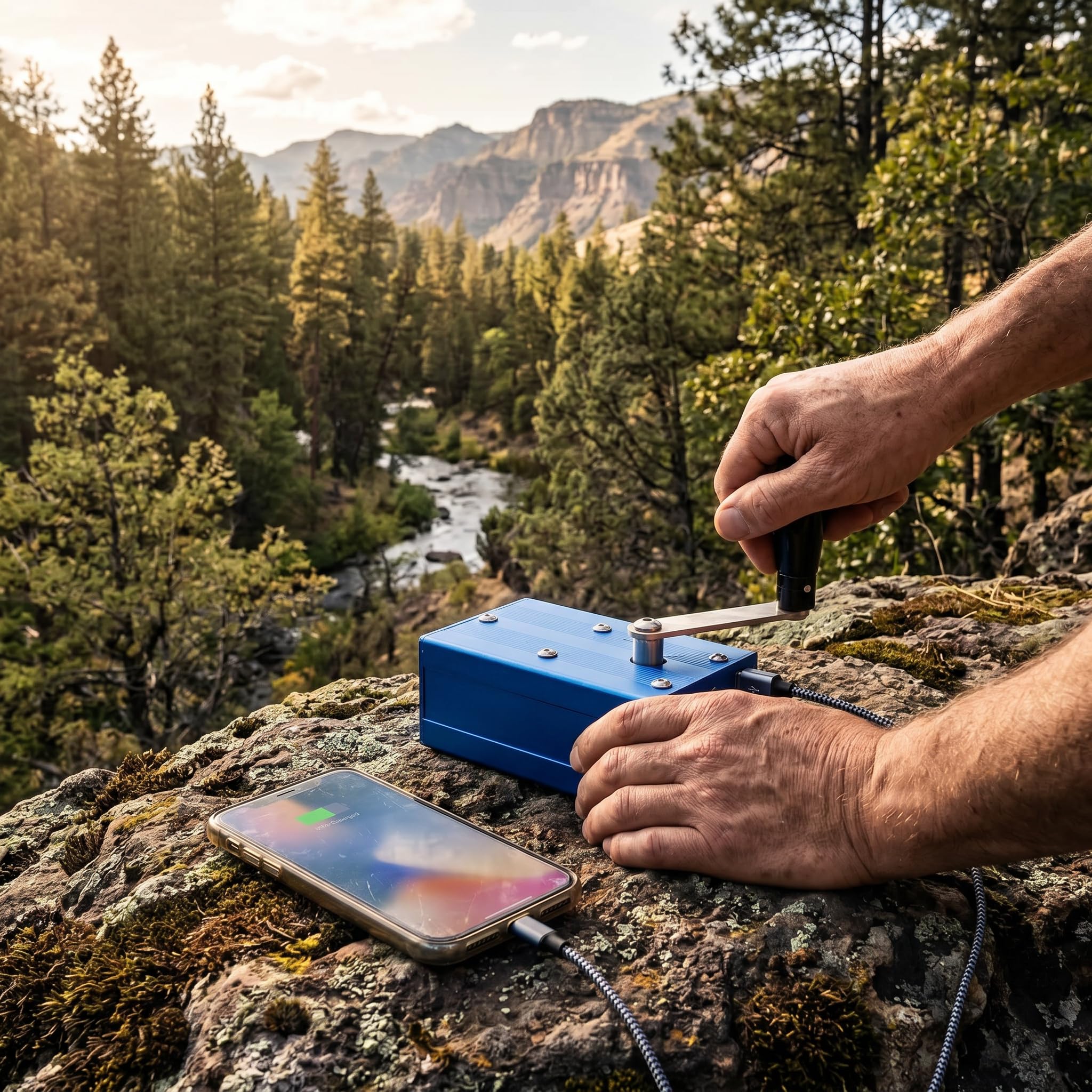 Cargador de Teléfono con Manivela Portátil de Dínamo Manual de Alta Potencia con Luz COB para Camping de Supervivencia de Emergencia