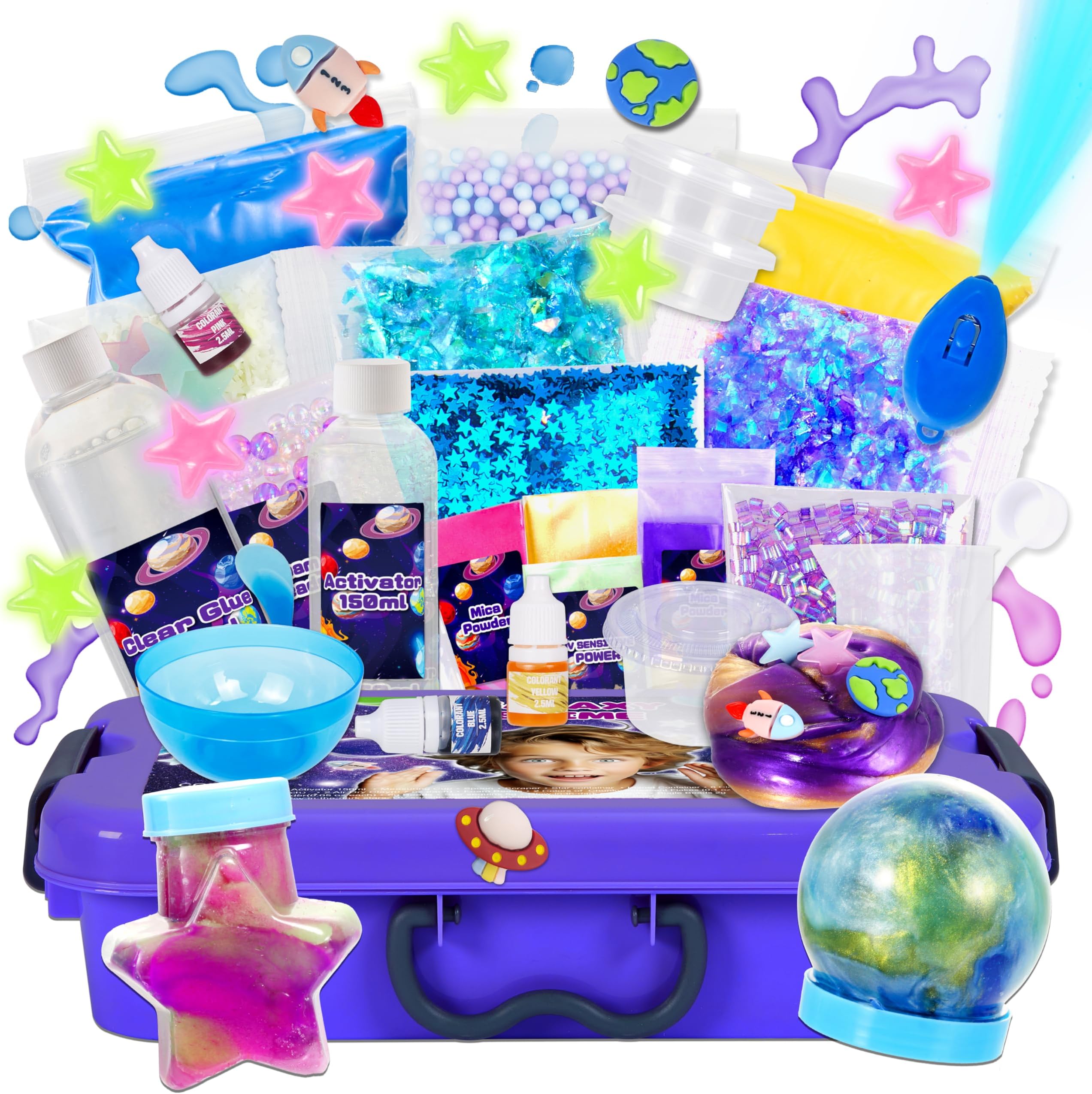 Galaxy Slime Kit for Boys - Fluffy DIY Slime Making Set, Kids Creation Kit and Super Birthday Party Favors Toys