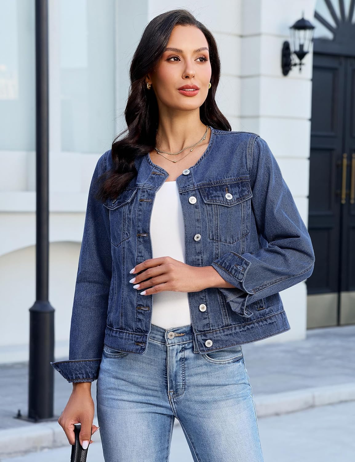 luvamia Jean Jacket Women Trendy Collarless Button Down Long Sleeve Casual Western Denim Jacket Country Concert Outfits - Image 6