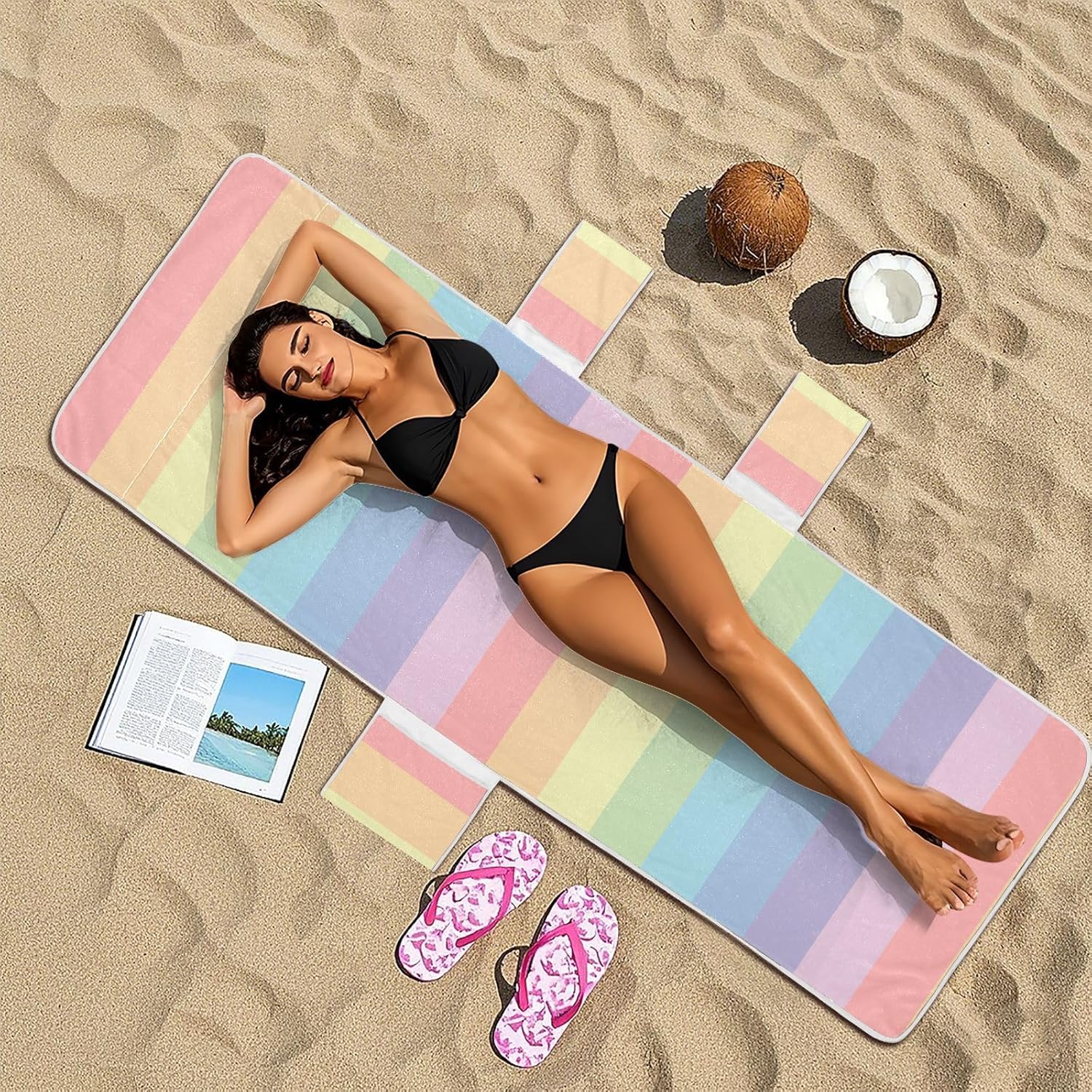 Rainbow Fresh Strips Decorative Patio Chaise Lounge Chair Cover Heavy Duty Patio Furniture Cover with 3 Pockets for Outdoor Pool Beach Sunbathing, fundas para muebles de patio 85" X 30"