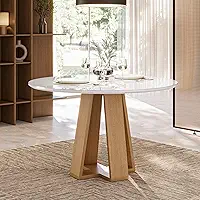Mesa Redonda com Tampo de Vidro Moderno Mel/Off White