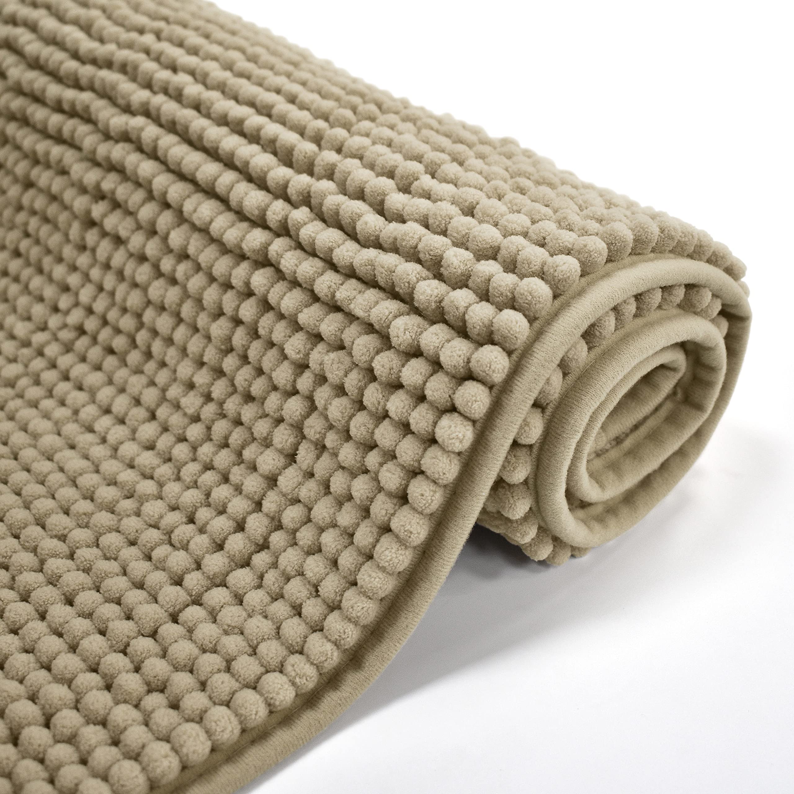 Velosso Shaggy Noodle Chenille Touch High Density Bath Mat Pedestal Mat Anti Slip Super Absorbent (50 x 80 cms, Natural)