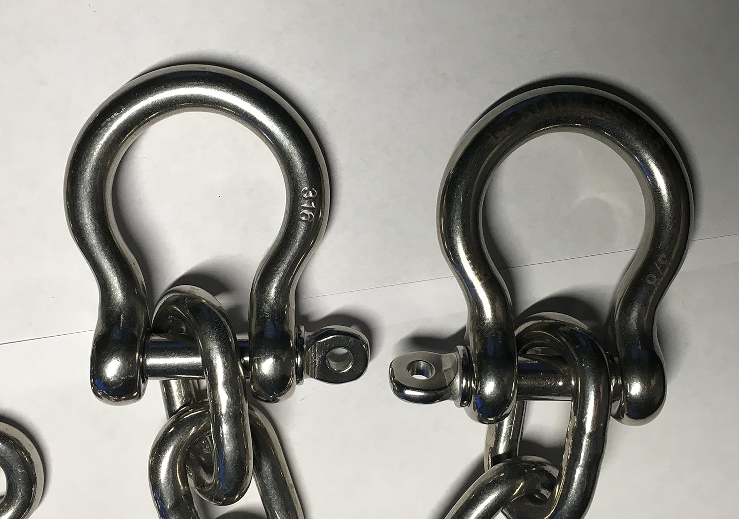 US STAINLESS 5/16" by 10' US Stainless Stainless Steel 316 Anchor Chain 5/16" or 8mm By 10 Foot Long with Bow Shackles