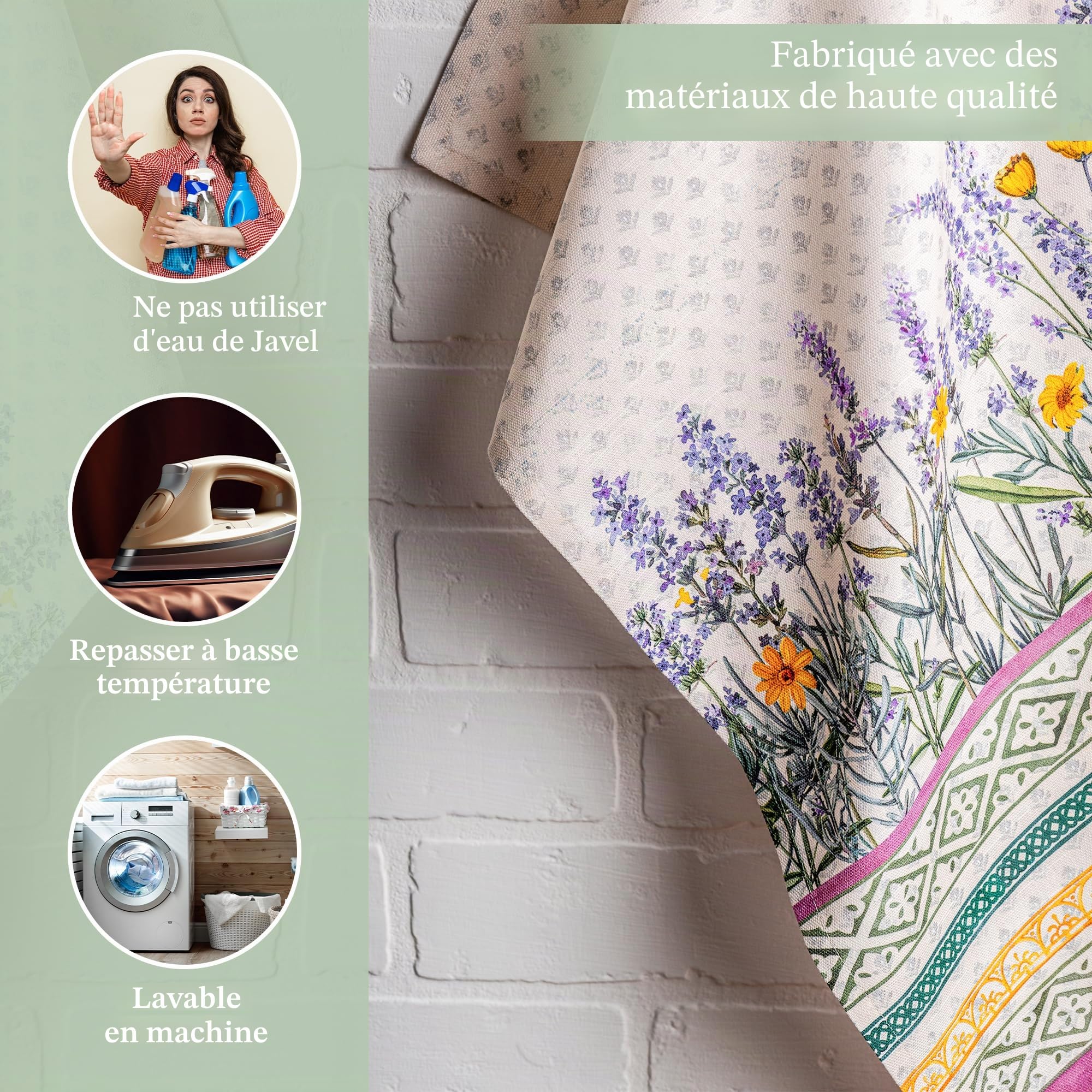 Maison d' Hermine Fanny Lavender - Lot de 3 torchons de Cuisine Polyvalents - 100% Coton - Doux et absorbants - pour Le Printemps et l'été (50 x 70 cm)