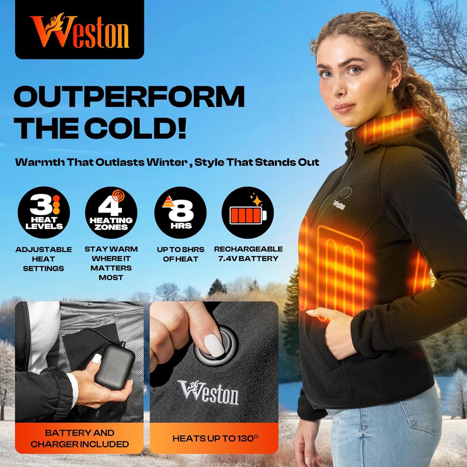 Weston Women’s Heated Fleece Jacket �� Rechargeable Electric Heated Jacket, With or Without Hood - Image 2