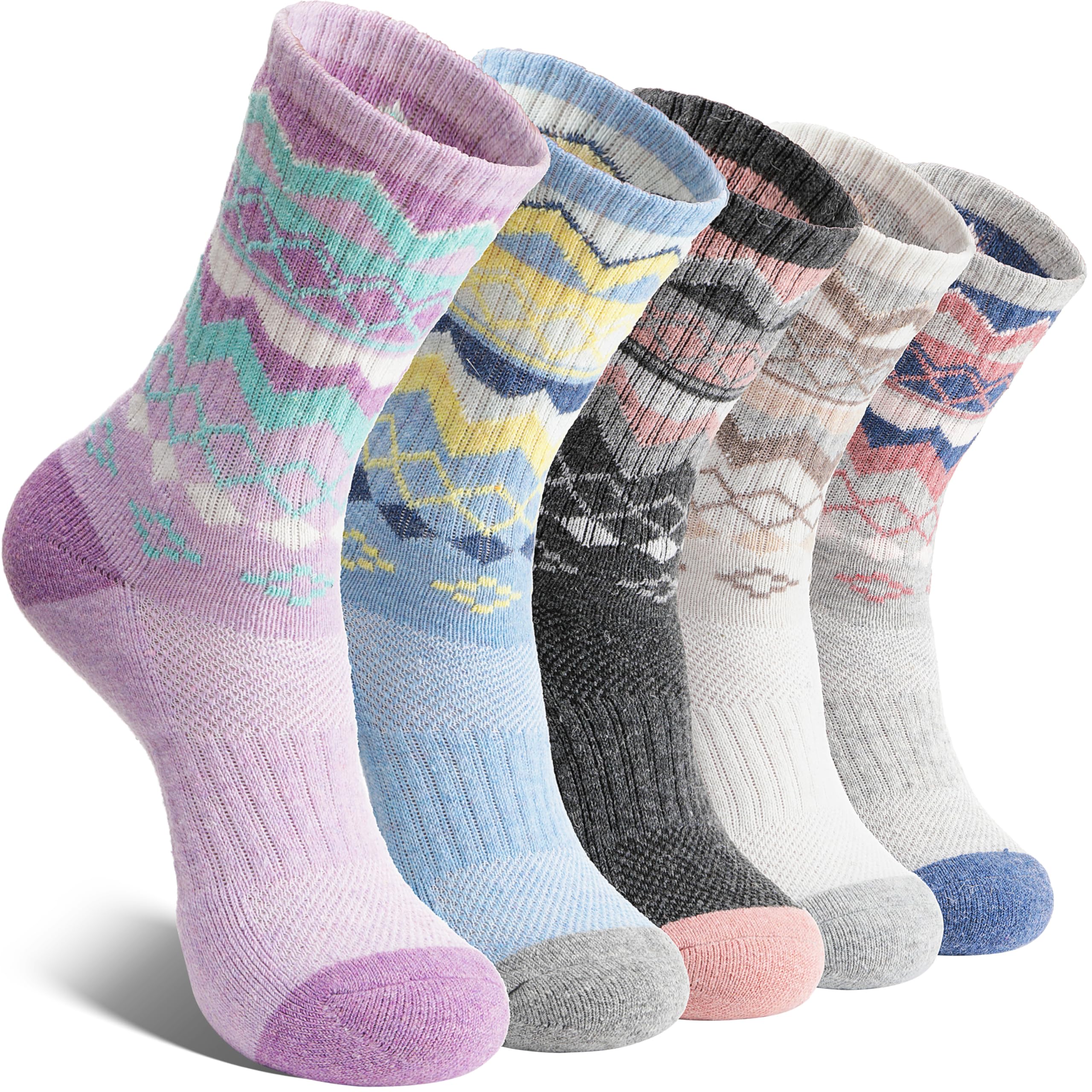 EBMORE Womens Merino Wool Hiking Socks Thermal Winter Warm Crew Cushion Compression Work Moisture Wicking Socks 5 Pairs