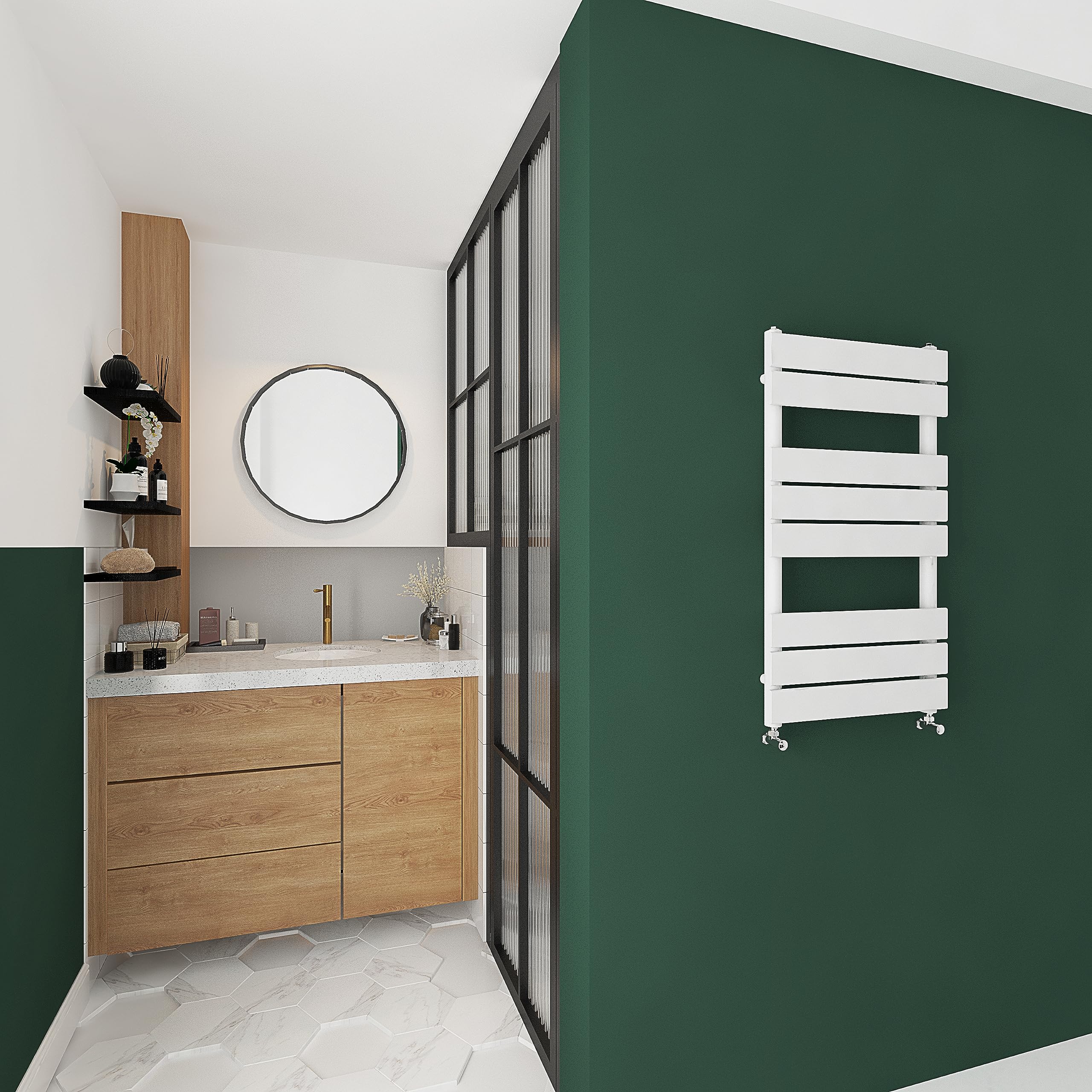 Skybathroom | 800x450mm White Towel Rail Radiators Designer Bathroom Flat Panel Heated Rad Ladder
