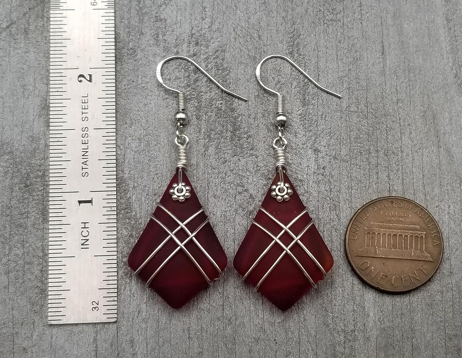 Handmade Sea Glass Earrings, Hawaiian Jewelry, Wire Cross Earrings, Handmade Earrings Sea Glass Jewelry For Women Birthday Gift For Her