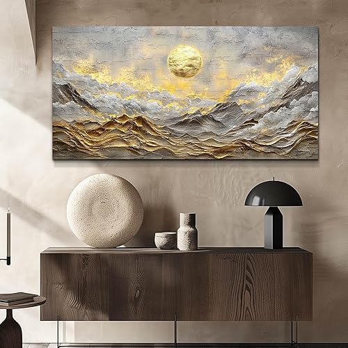 Miniatura 5 de ZUITINGHUA Decoración de pared grande para sala de estar, lienzo para oficina, decoración de pared moderna para dormitorio, luna dorada, paisaje,