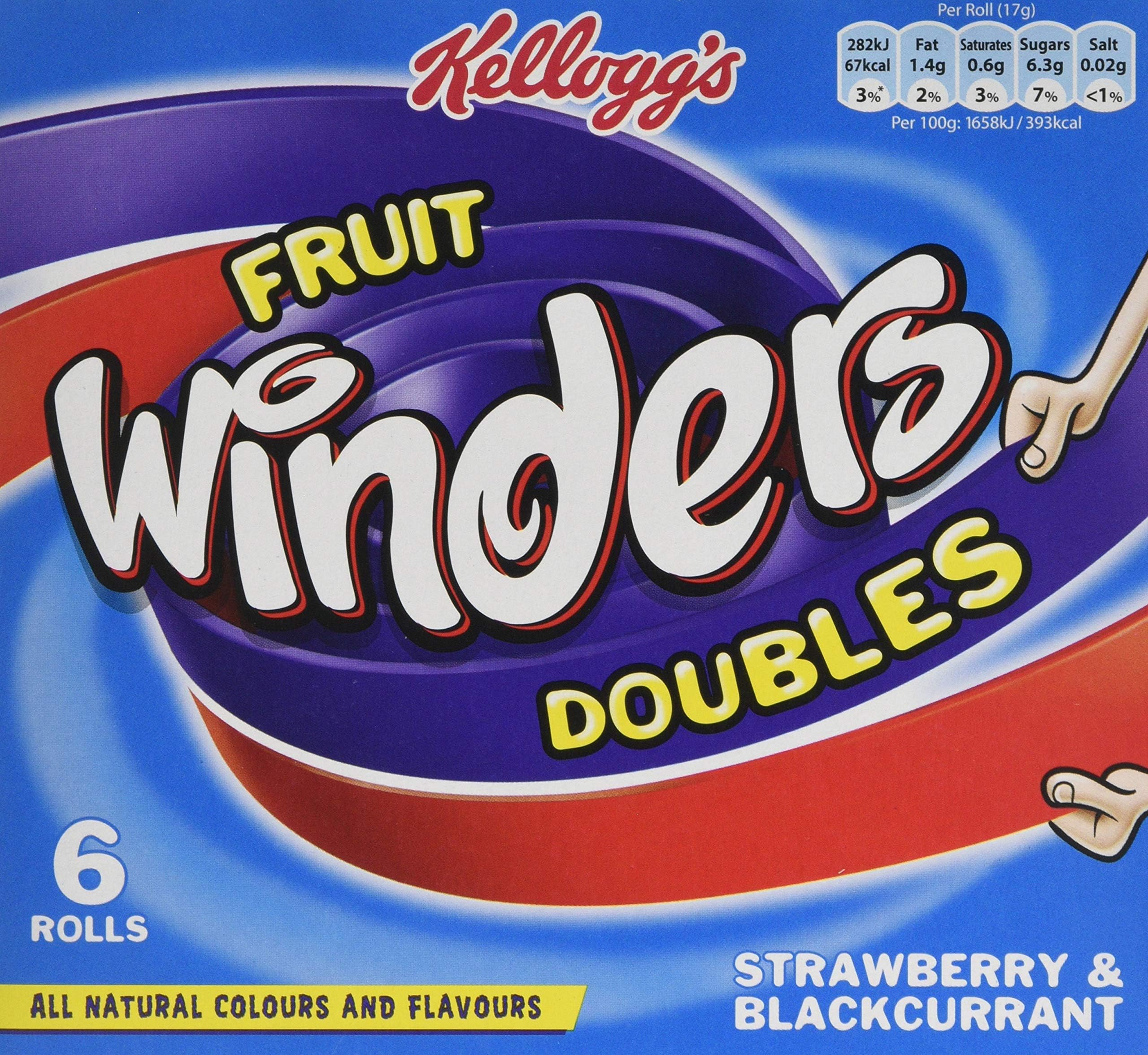 Kellogg's Fruit Winders Doubles Strawberry and Blackcurrant Rolls, 17 g, Pack of 10