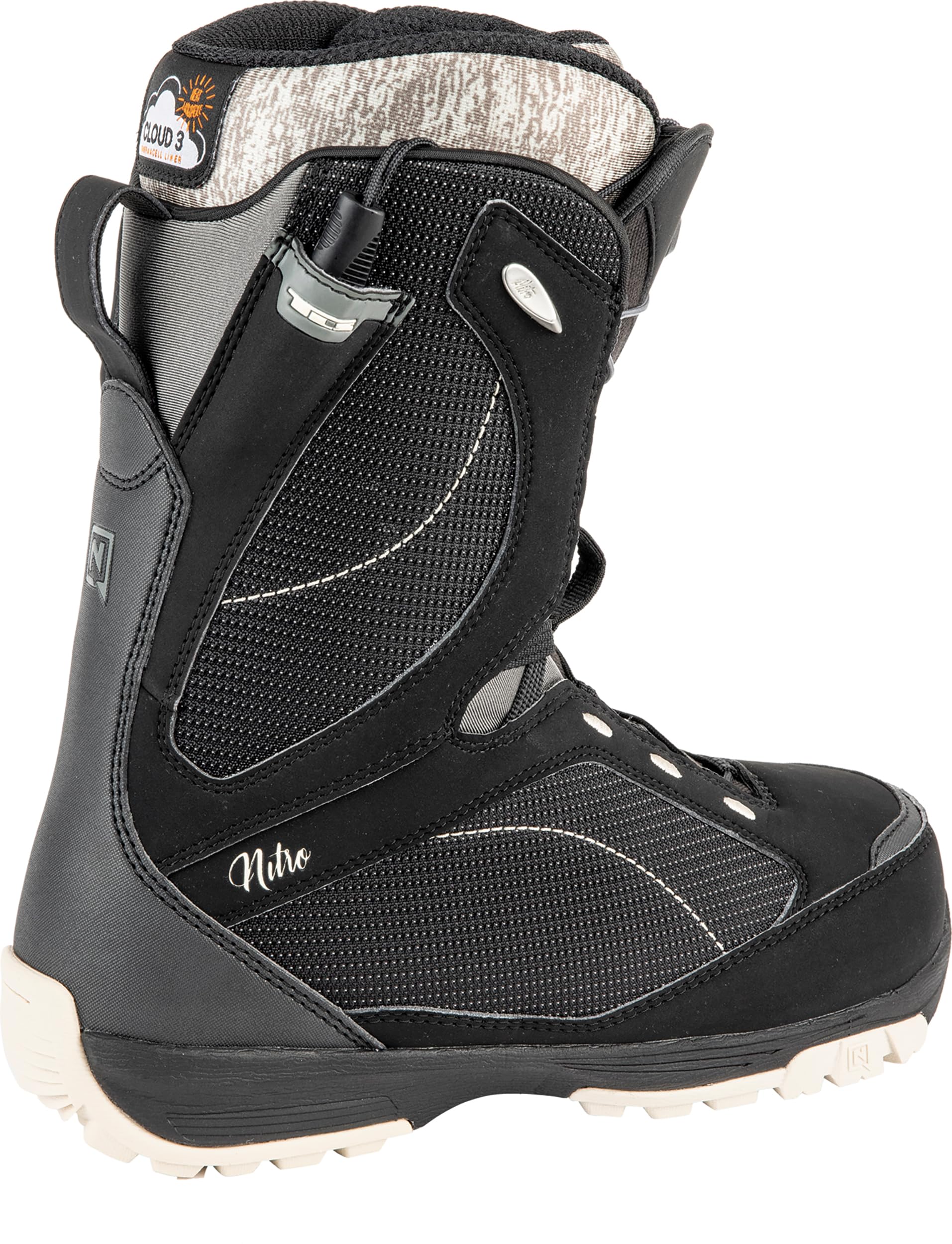 Nitro Damen Monarch TLS '24 All Mountain Freestyle Schnellschnürsystem Boot Snowboardboot, Black-Sand, MP 27.5 // EU 42 // US WMN 10