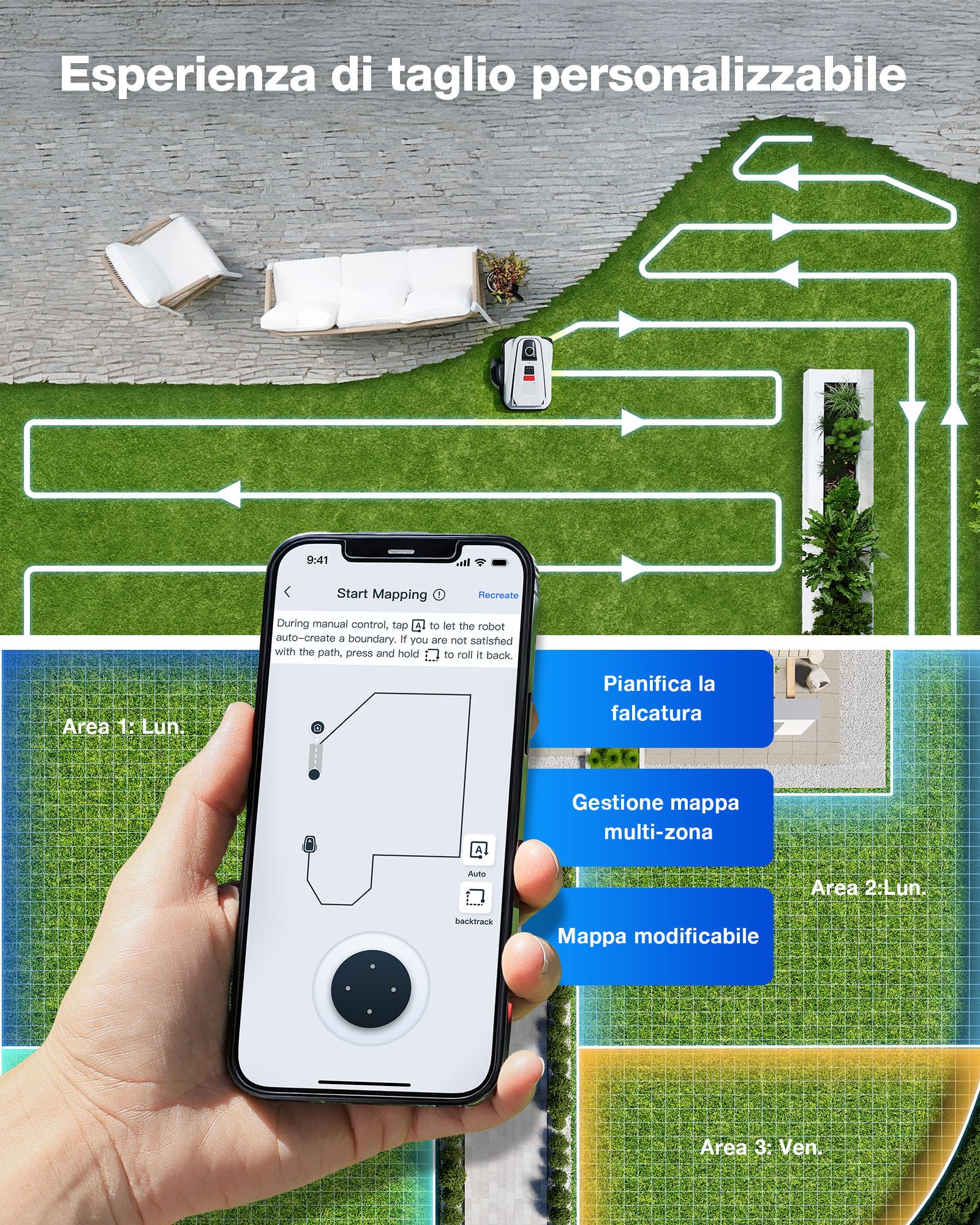 ECOVACS Goat A1600 LiDAR PRO Robot Tosaerba,Include Garage, senza Cavo Perimetrale, per Aree Fino a 1600 M², Navigazione Dual-LiDAR a 360°, Mappatura Automatica