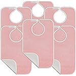 Utopia Towels 6 Pack Premium Unisex Adult Bibs for Elderly Women Men, Waterproof Bib for Eating, Adjustable and Washable (Pink)