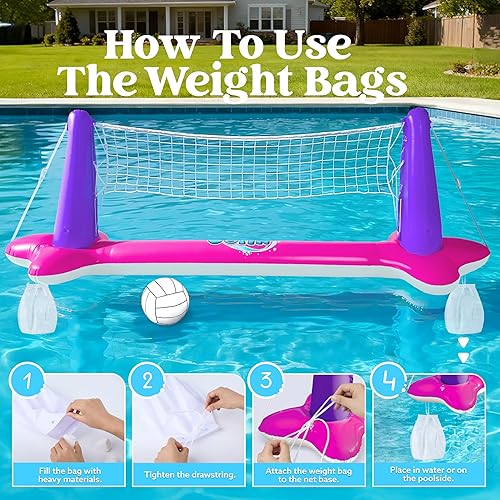 Vista 4 de JOYIN Juego de flotadores inflables para piscina, red de voleibol y aros de baloncesto, flotadores flotantes de juguete para niños y adultos, cancha