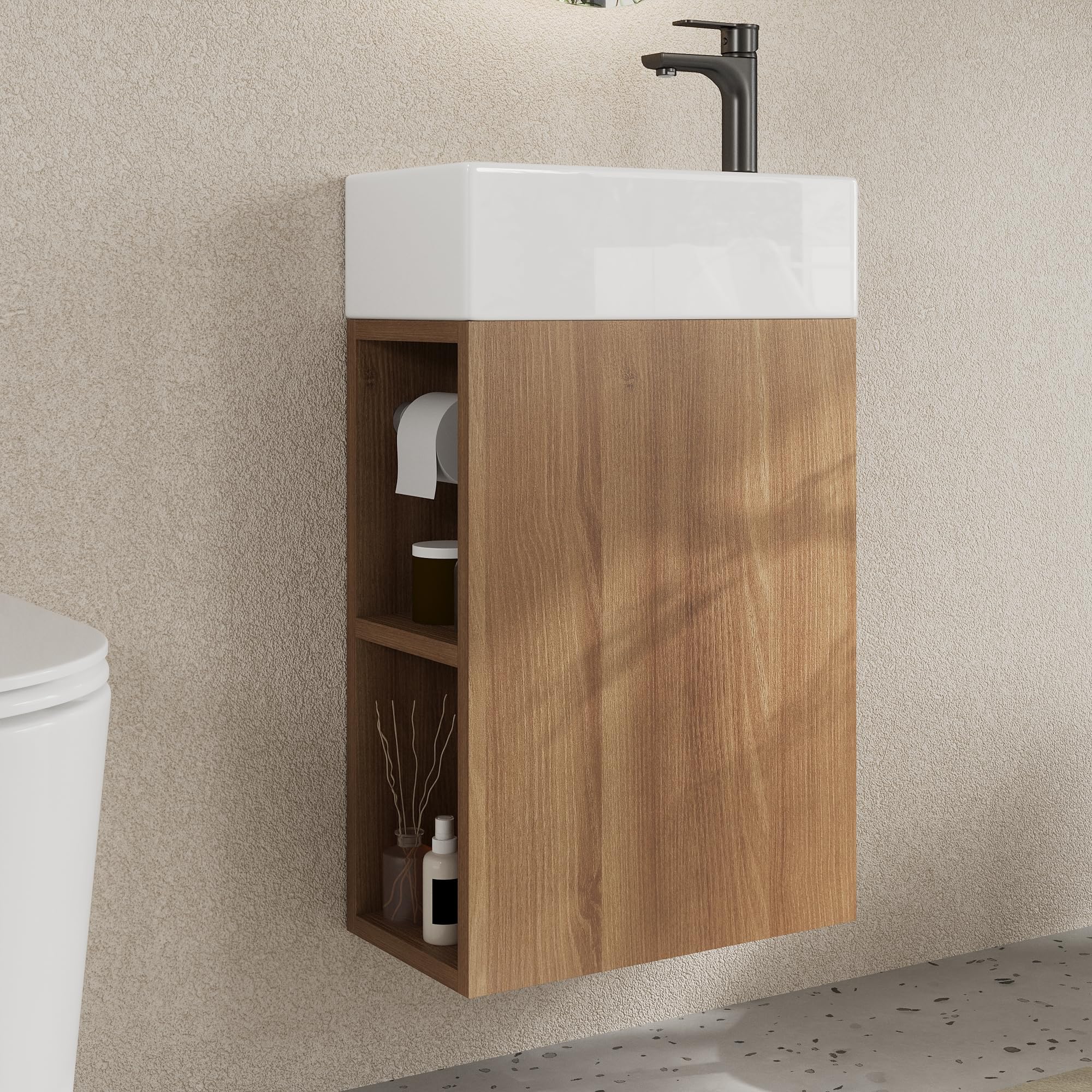 DeerValley Meuble Lave Main WC sous Vasque Suspendu - Meuble de Rangement Salle de Bain avec Lavabo, Petit Meuble Blanc pour WC