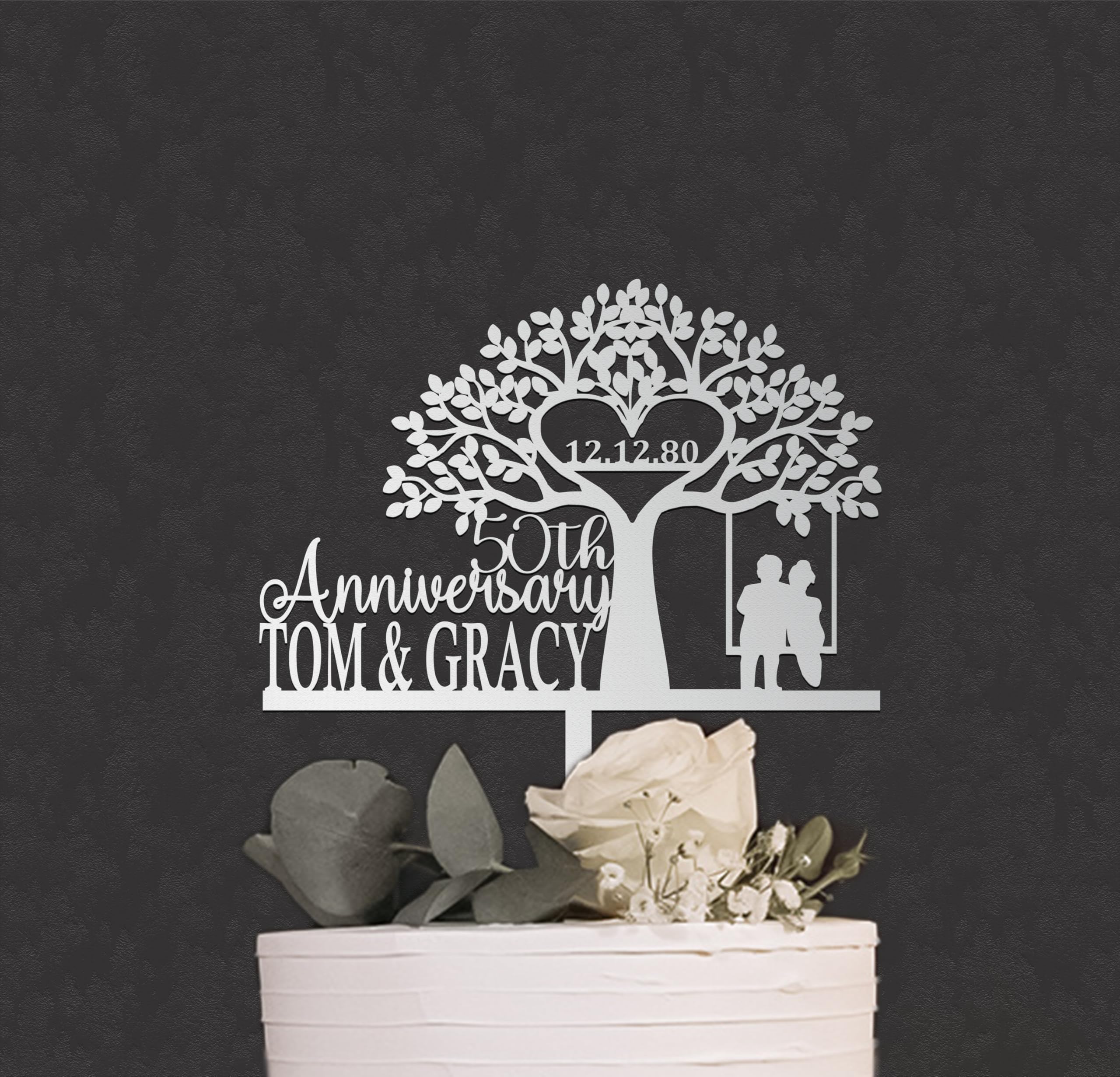 Anniversary Cake Topper- Personalized Rustic 50th cake topper, golden anniversary, 40th, 60th, 10th, 15th, 25th, Gold anniversary topper