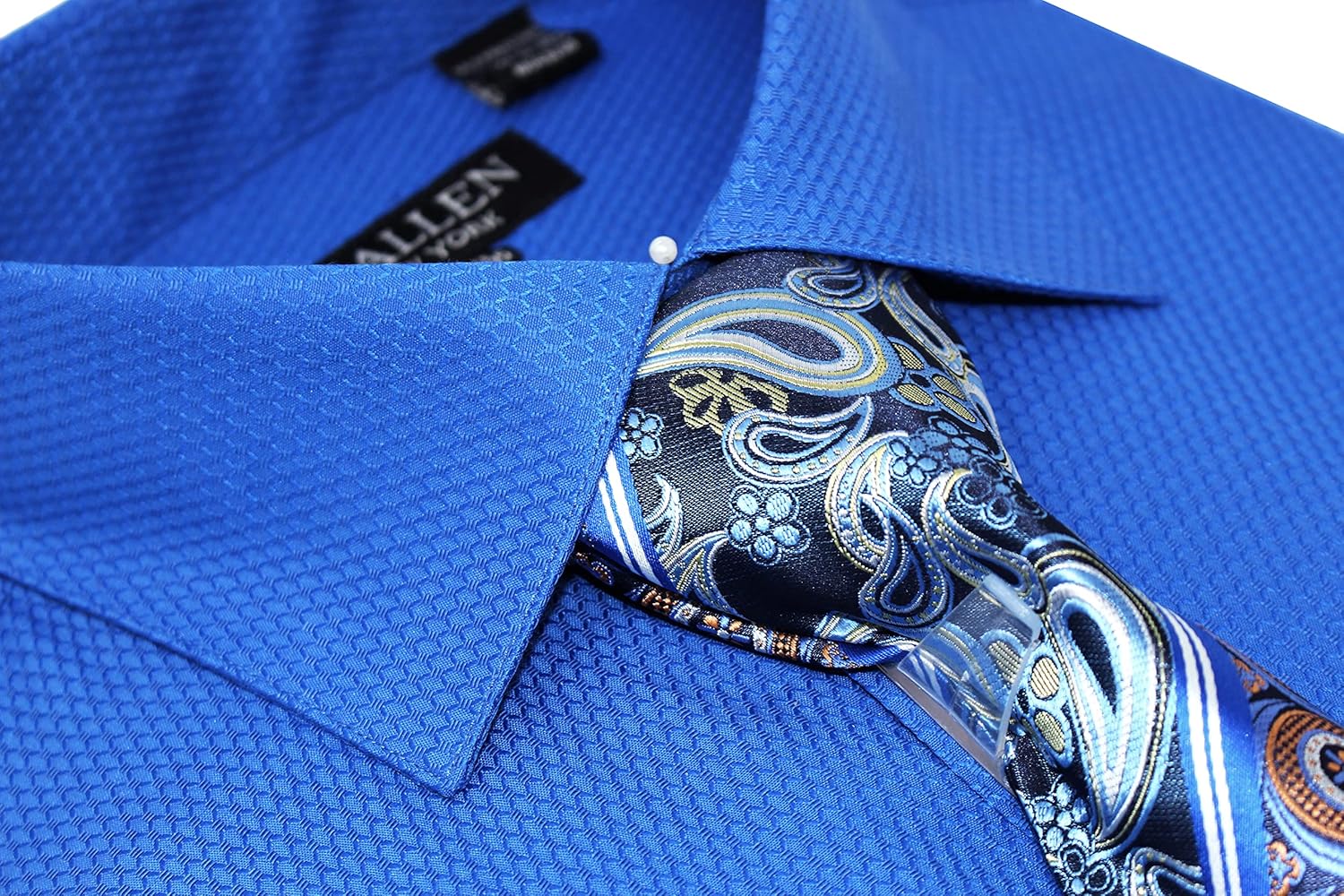 C. Allen Men's Solid Micro Pattern Regular Fit Dress Shirts with Tie Hanky Cufflinks French Cuffs Combo - Image 3