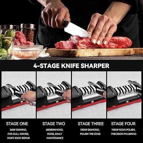 Miniatura 4 de Afilador de cuchillos eléctrico de cocina, profesional de 4 etapas 100% abrasivos de diamante, afilador resistente para traight, cuchillos dentados,