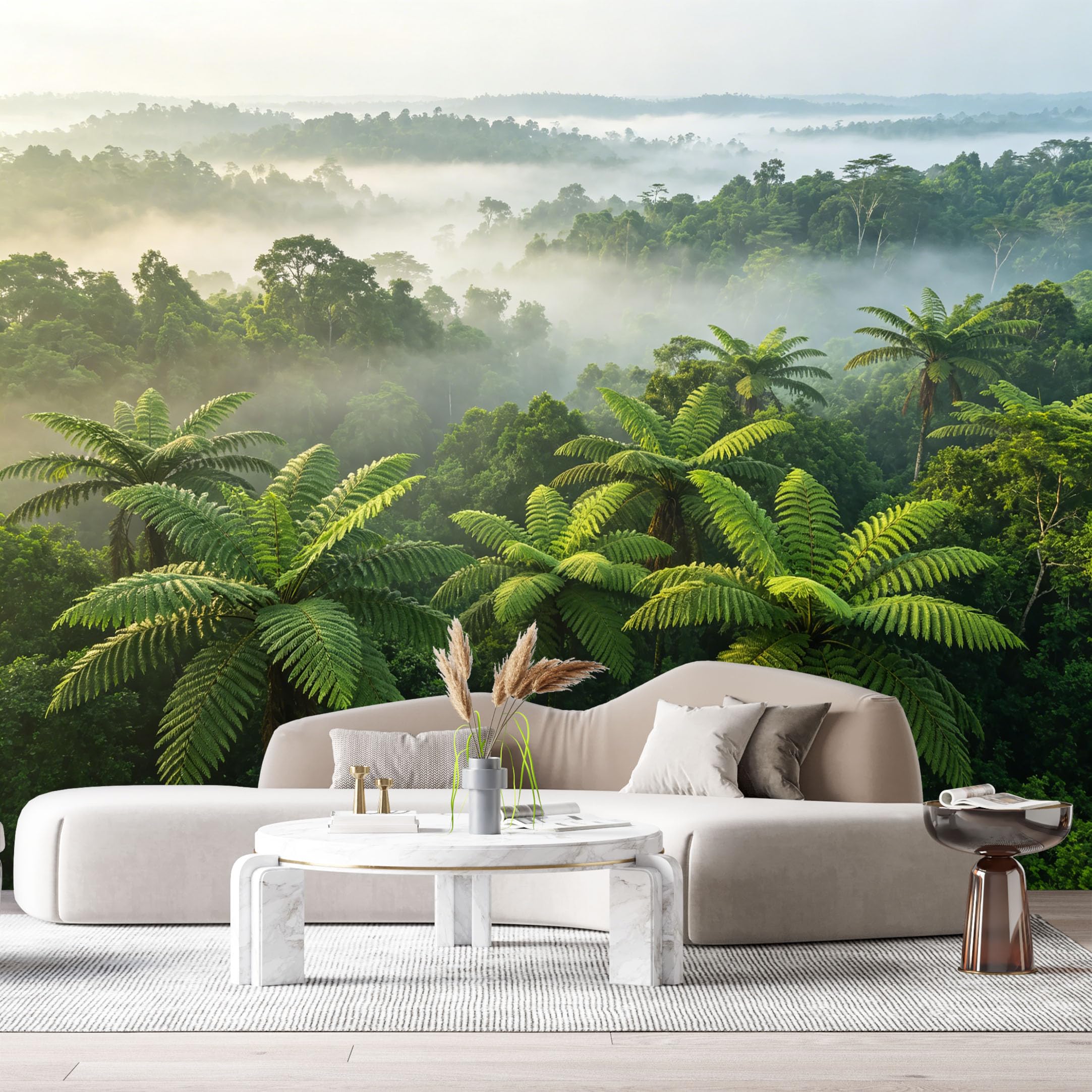 Custom Size Wall Murals Tropical Jungle Landscape Palm Tree Misty Rainforest SelfAdhesive Wall Fabric Removable Large Wallpaper for Photo Living Room
