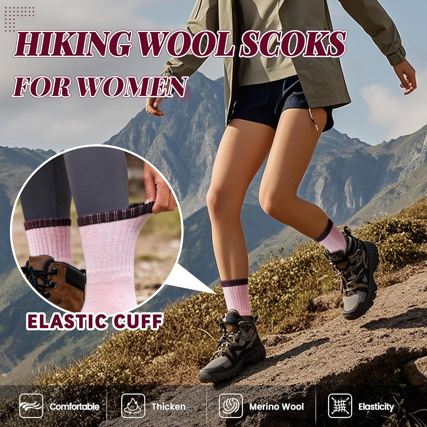 Women Merino Wool Hiking Socks Winter Thermal Boot Thick Warm Work Socks 5 Pairs - Image 5