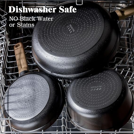 SENSARTE 20Pcs Nonstick Pots and Pans Set, Black Non Stick Cookware Set, Healthy Kitchen Cooking Set, Induction Compatible, Dishwasher Safe, PFOA/PFOS Free