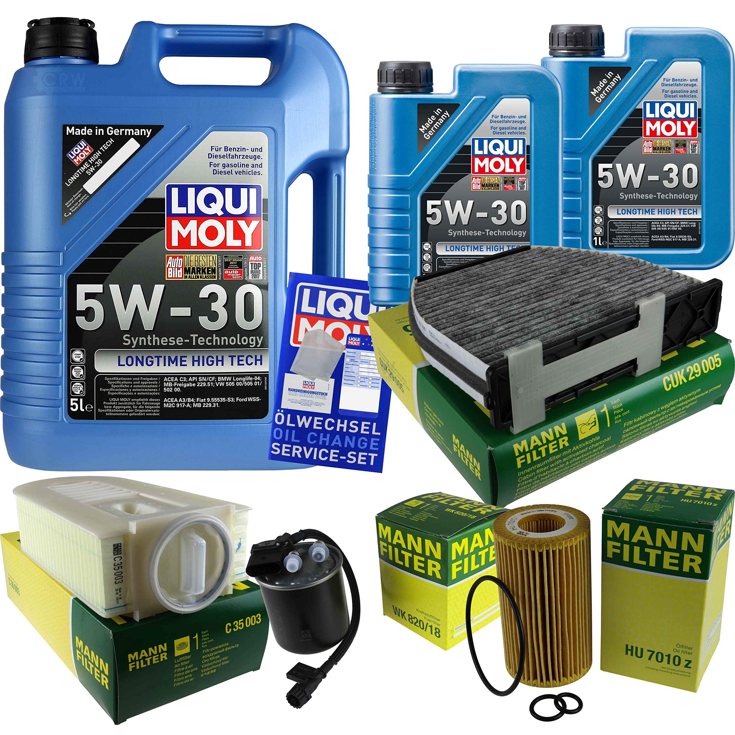 Liqui Moly Lot de filtres à huile moteur Longtime High Tech 5 W-30 Mann Filter 7 l