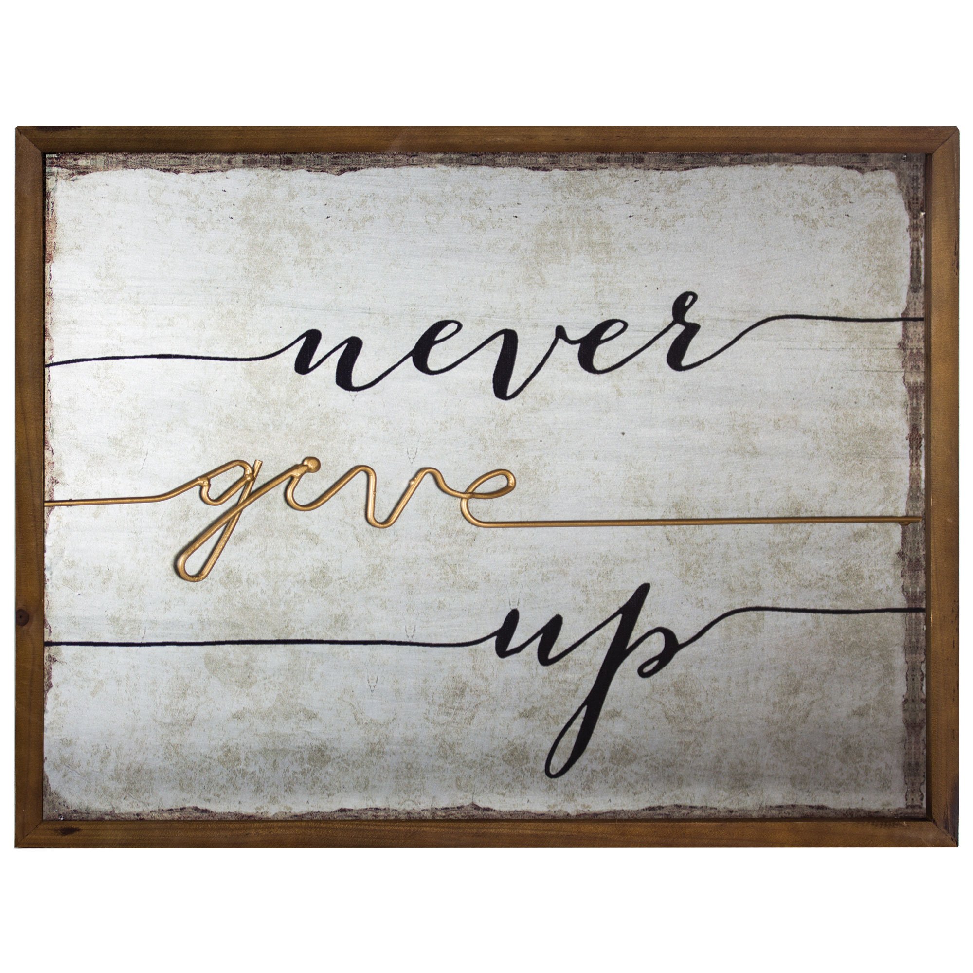 American Art Decor Never Give Up 3 Dimensional Rustic Wood Metal Farmhouse Style Framed Hanging Wall Art Decor