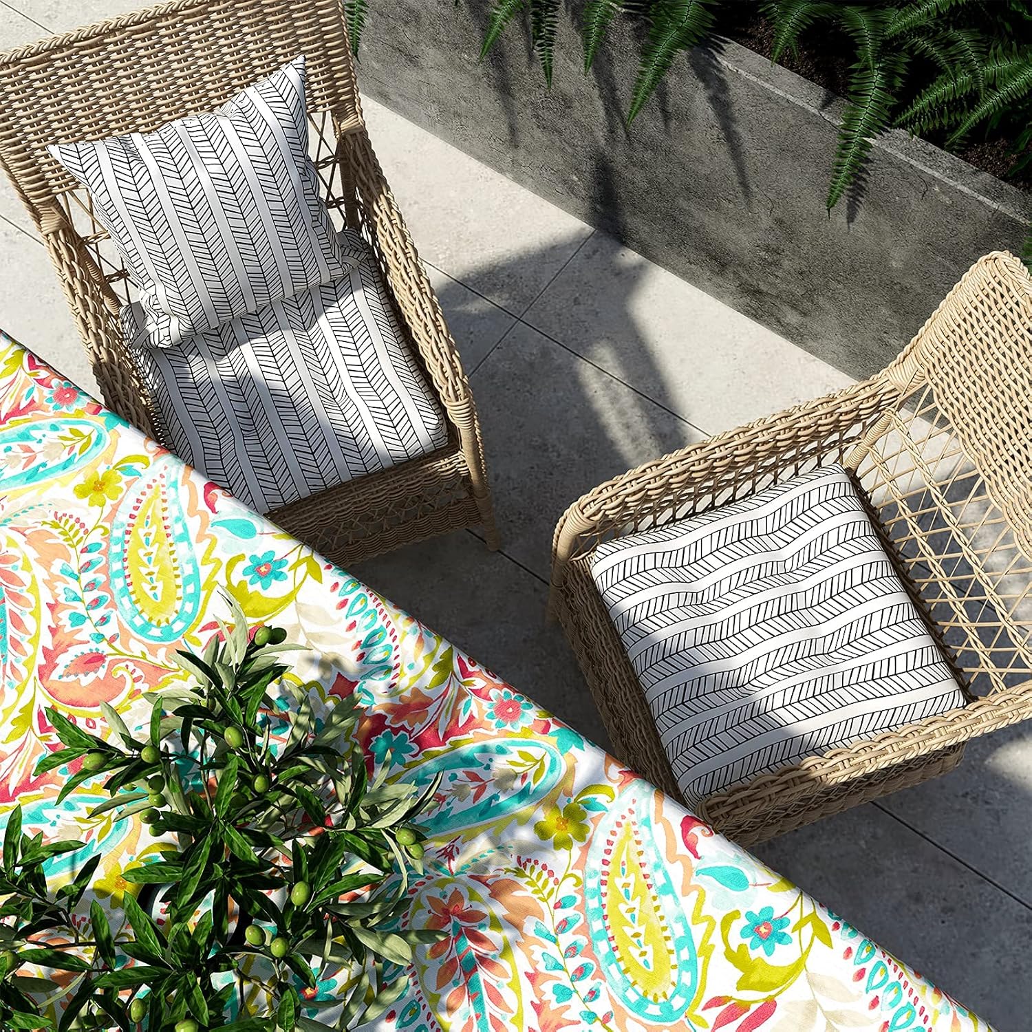 LVTXIII Outdoor Seat Cushion with Ties, Fade-Resistant Wicker Seat Cushions, All Weather Tufted Chair Pads for Patio Furniture Decoration (Square Back, 19”x19”x5”, Herringbone Black White, 2 Pack) : Patio, Lawn & Garden