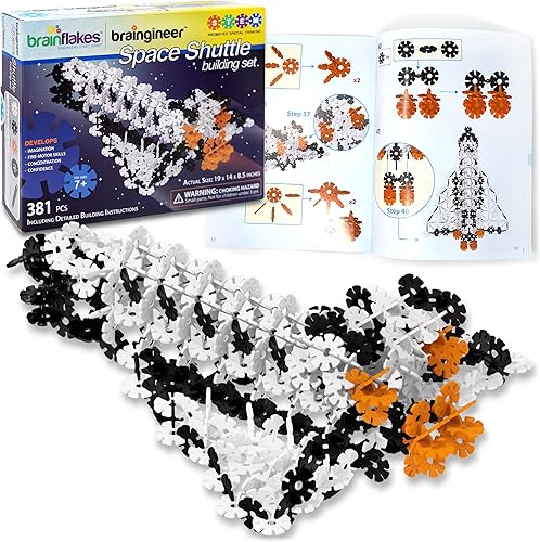 VIAHART Brain Flakes - Juego de construcción de transbordador espacial con folleto detallado de instrucciones paso a paso, 381 piezas, ruedas y ejes