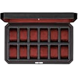 ROTHWELL 12 Slot Leather Watch Box for Men - Luxury Case Display Jewelry Organizer with Microsuede Liner - Travel Jewelry Case for Mens Accessories&comma; Travel Organizer &lpar;Black & Red&rpar;