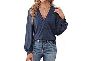 Womens Tops Dressy Casual V Neck Puff Short Sleeve Shirts Summer Loose...