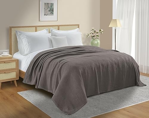 CHATEAU HOME COLLECTION Manta 100% algodón de fibra larga manta tamaño King (108 x 90 pulgadas), ligera con patrón de espiga, suave y acogedora para