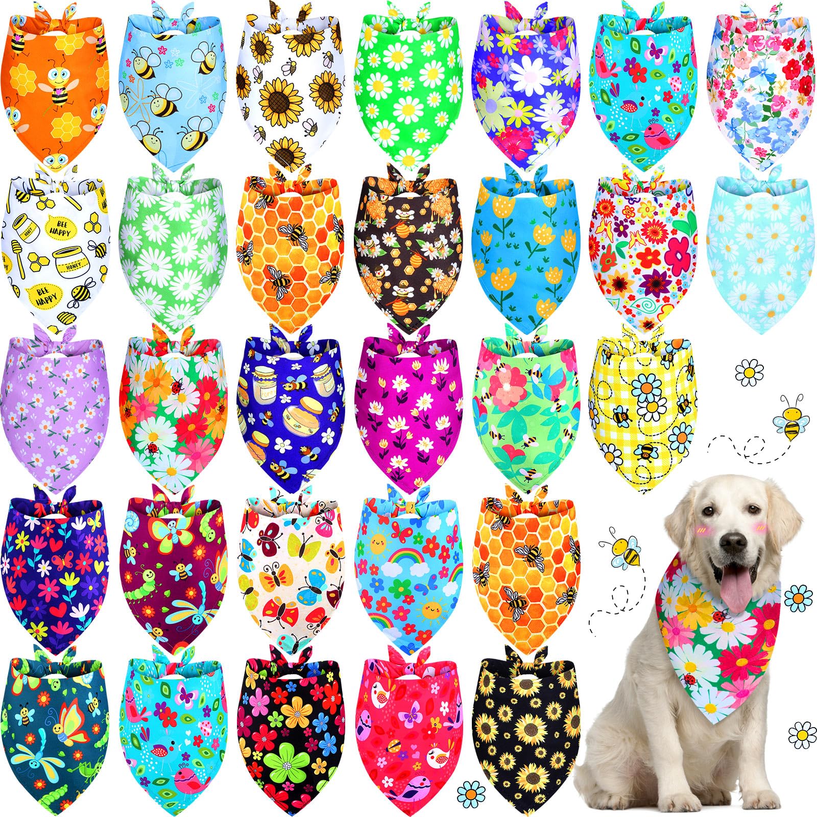 Eccliy Paquete de 30 bandanas de verano para perro, triangulares, suaves, de poliéster, para mascotas, lindos baberos con patrones de flores para tamaño pequeño, mediano y grande (flor, XL)