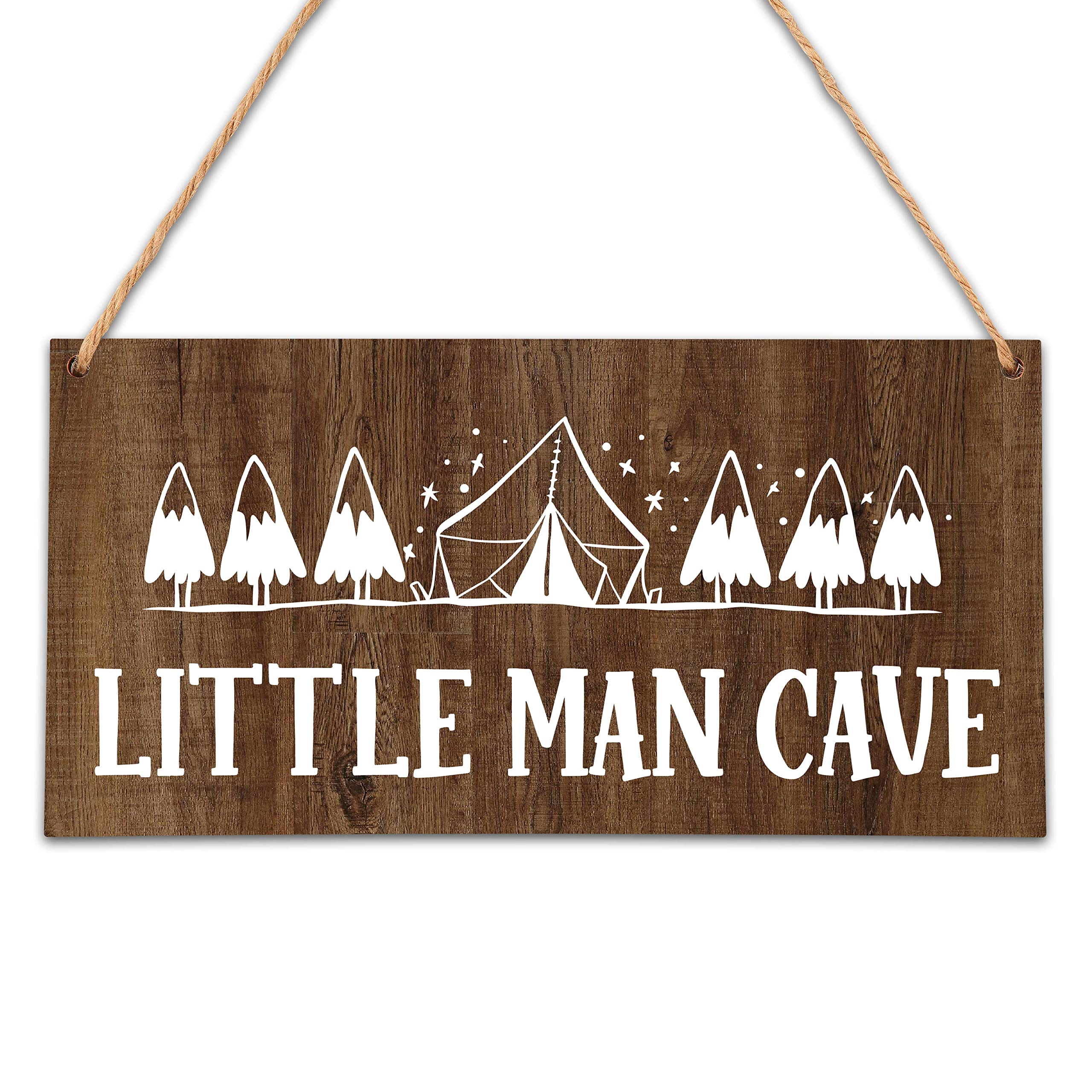 Camping Nursery Decor for Boys Room, 5"x10" Little Man Cave Wood Sign, Natural Baby Room Wall Decor, Woodland Playroom Decor, Gift for Baby Shower, Toddler Kids Bedroom Living Room Hanging Sign -A03