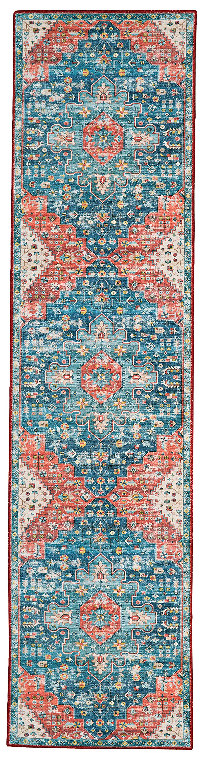 Linon Home Decor Products The Anywhere Washable Rug Beasley Teal Rust 2 X 8 Runner Rug