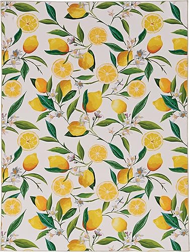Linon The Anywhere - Alfombra lavable Wesley marfilamarillo, 5 x 7 pies