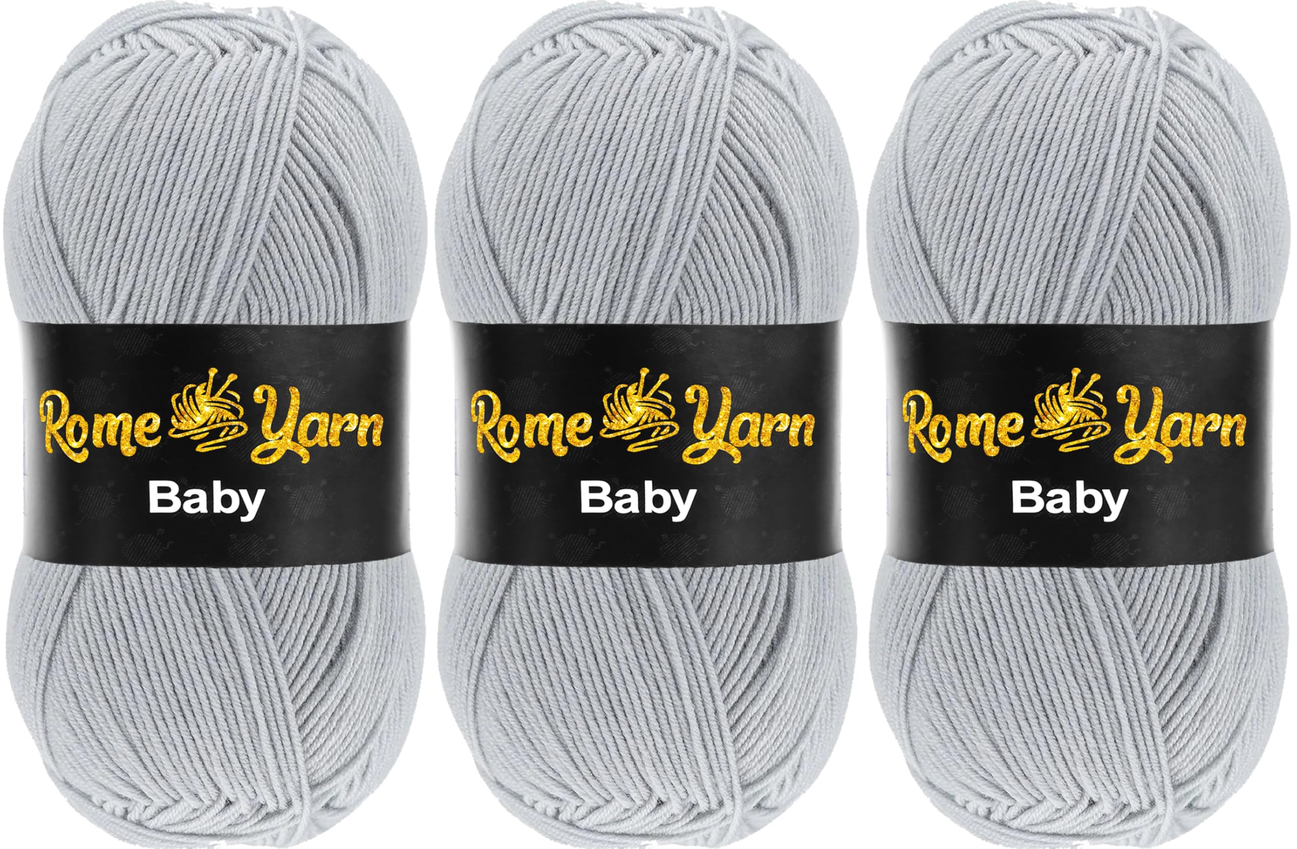 Baby Yarn | 3 x 100g | #3 Light Worsted DK Anti-Pilling Acrylic Wool for Knitting and Crochet (993 Dark Gray)