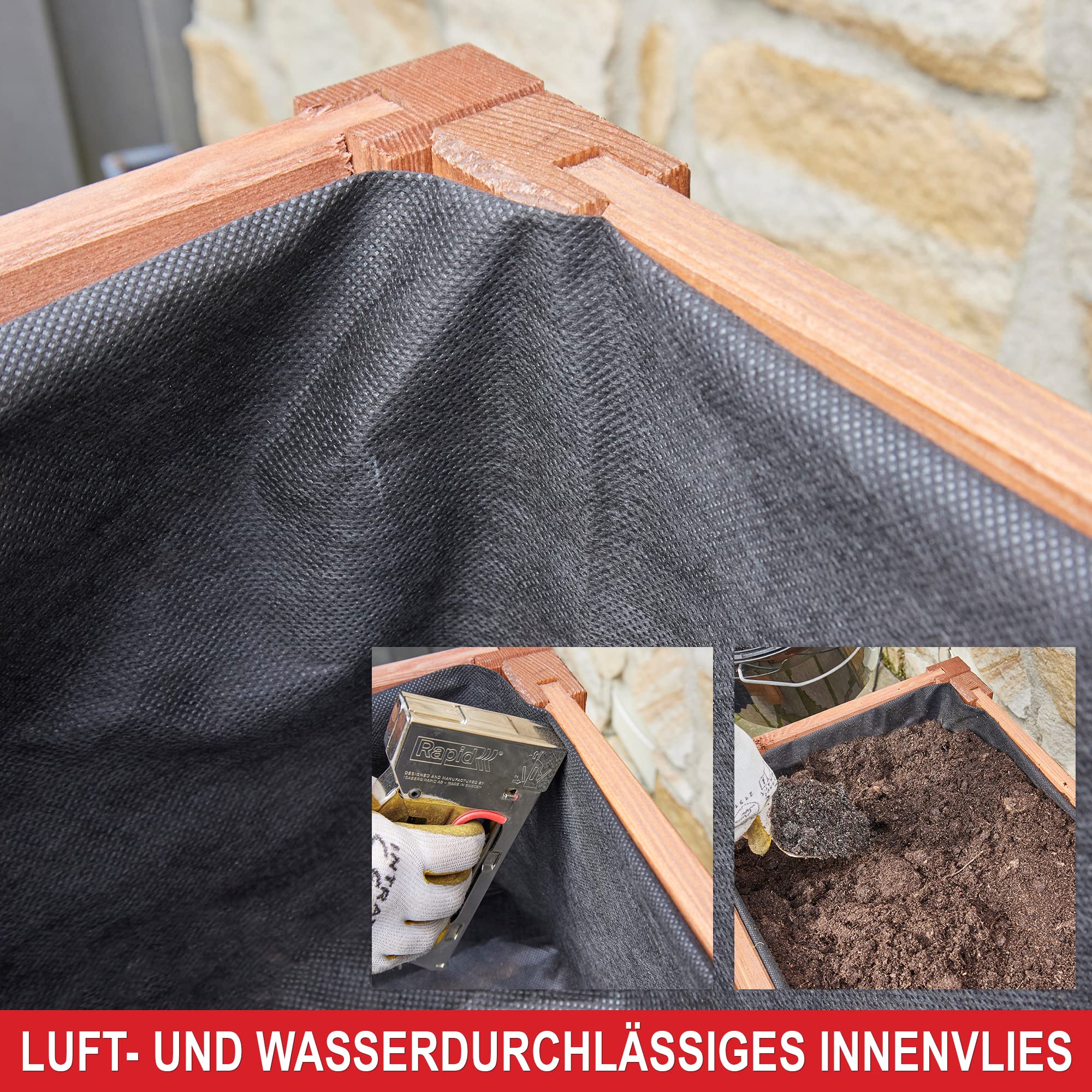 Onbest Premium Hochbeet – aus hochwertigem Holz – perfekt für Garten/Terrasse/Balkon – mit Stabiler Ablage und Innenvlies – Kräuterhochbeet 80 cm hoch, 80 cm lang – Pflanztisch – Hochbeete