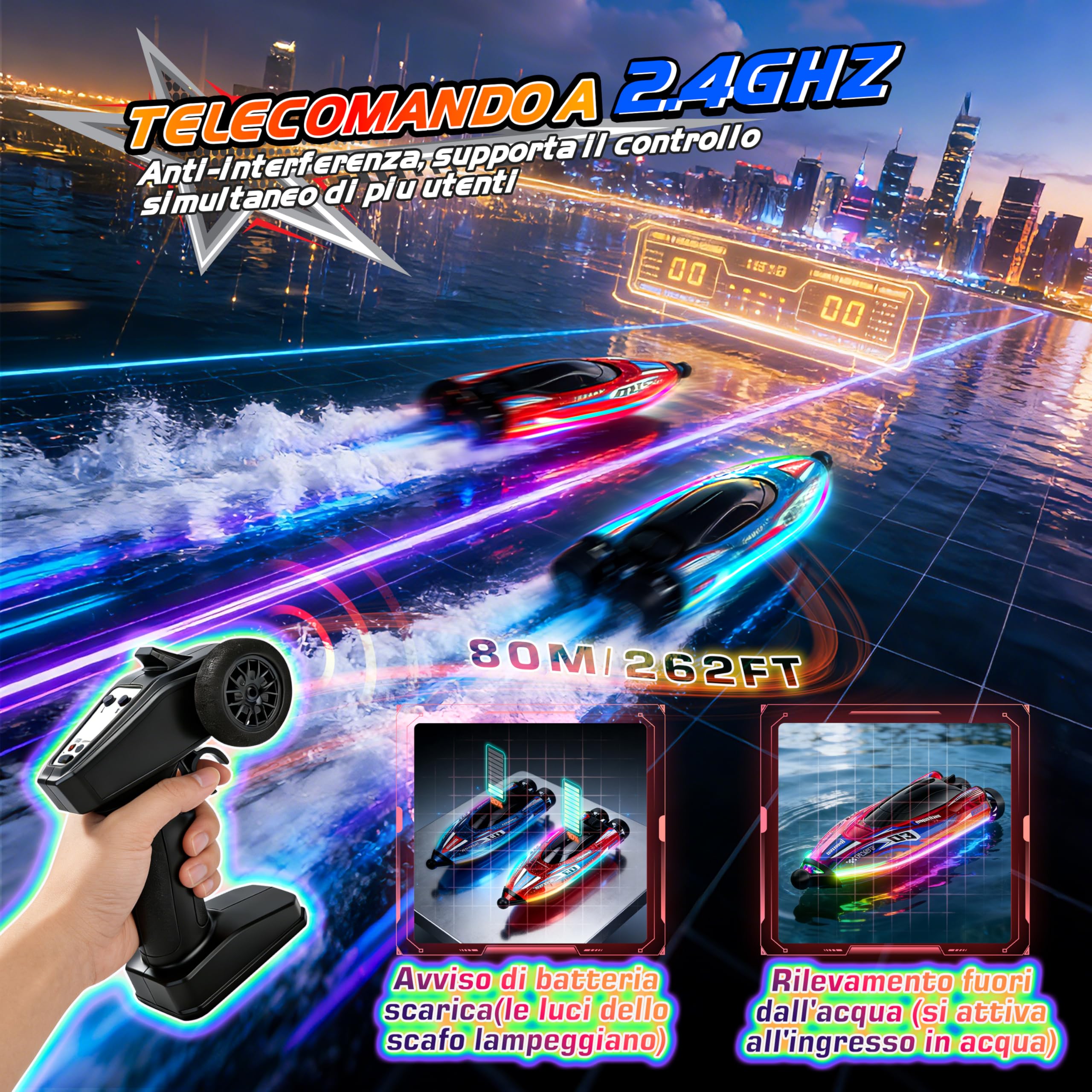 FORMIZON Barca RC 25 km/h, Barca Telecomandata 2,4GHz con Luce LED per Piscine e Laghi, Motoscafo Radiocomandato con Anti-Ingroppo Posteriore, Barche da Corsa Speedboot per Bambini e Adulti (Rosso)