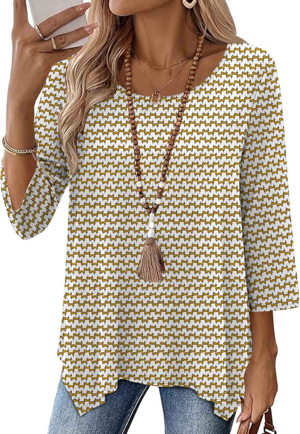 AKEWEI 3/4 Length Sleeve Womens Tunic Tops Loose Fit Blouses Dressy Casual Crew Neck Tees S-3XL