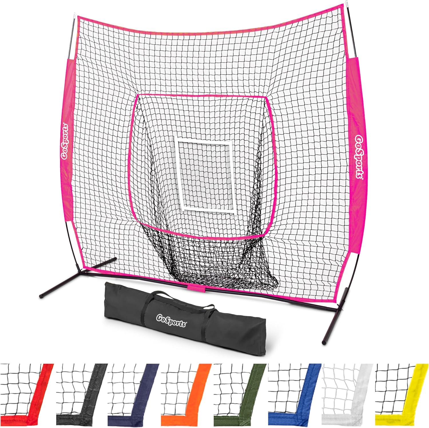 GoSports 7 x 7 ft Baseball & Softball Nets - Available in Team Colors - Batting & Pitching Net with Strike Zone