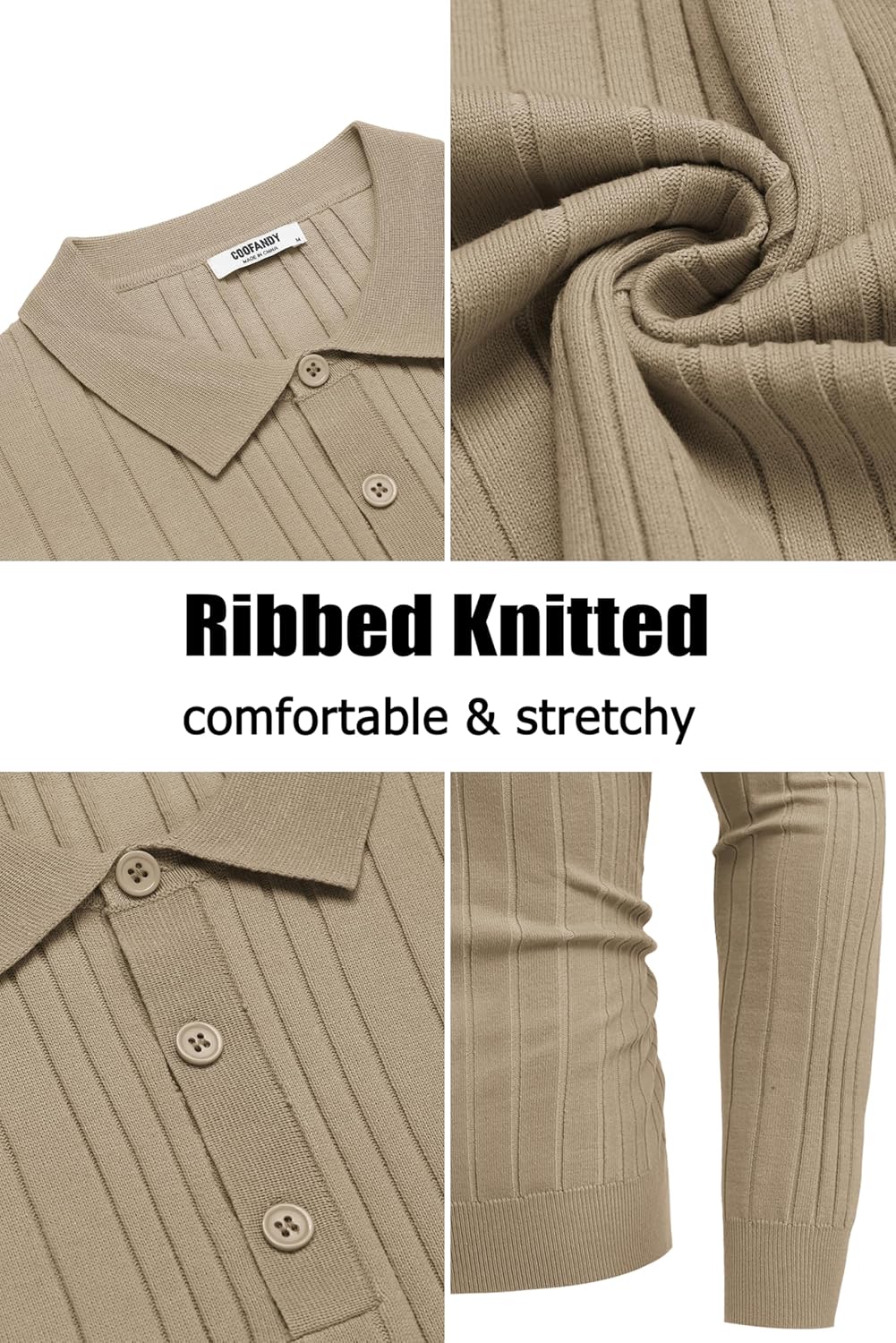 COOFANDY Men's Knit Polo Shirts Long Sleeve Casual Button Down Ribbed Polo Shirt Fashion Golf Shirts - Image 5